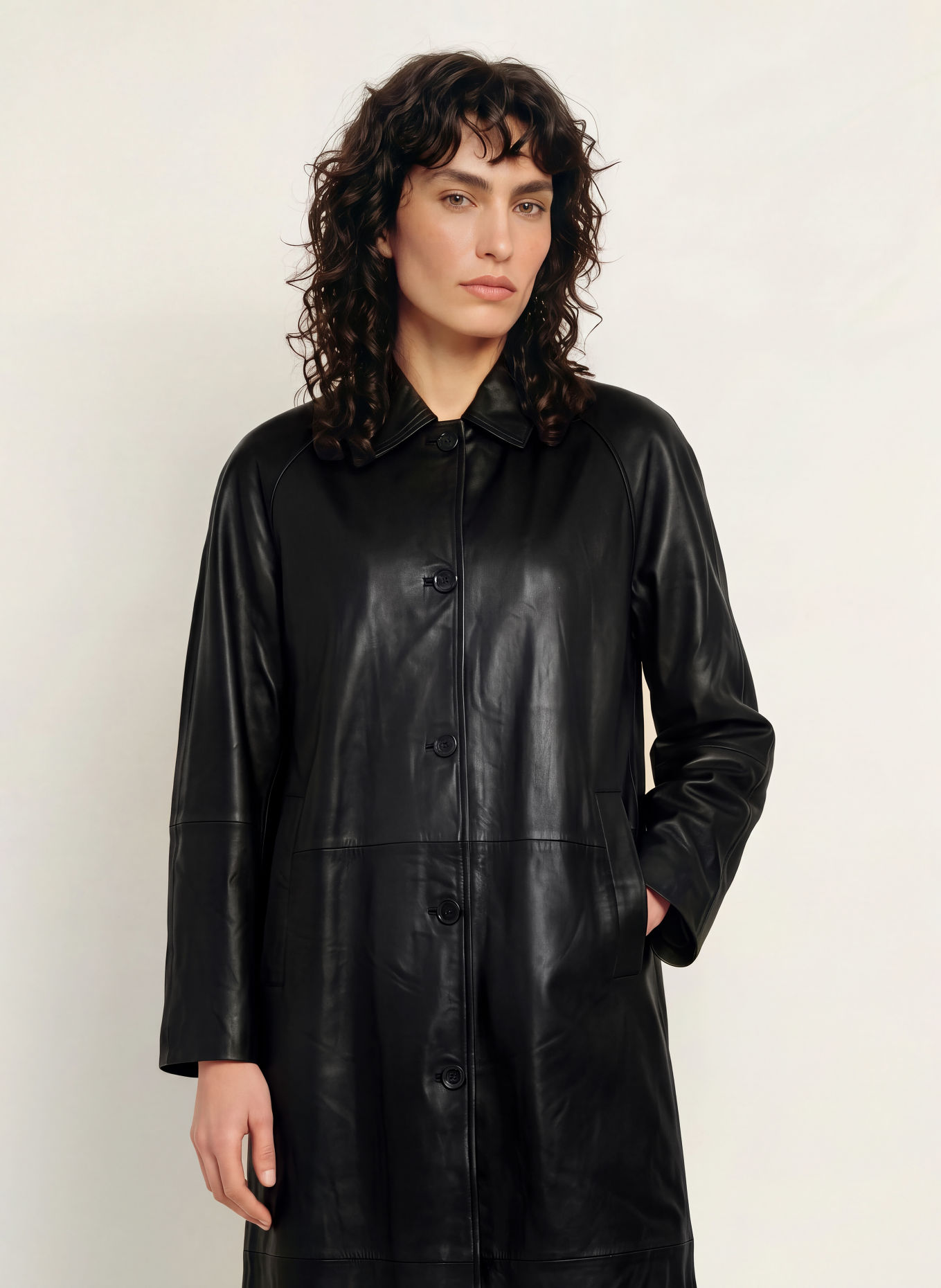 ALLSAINTS Kožený kabát ORVILLE: ČERNÁ