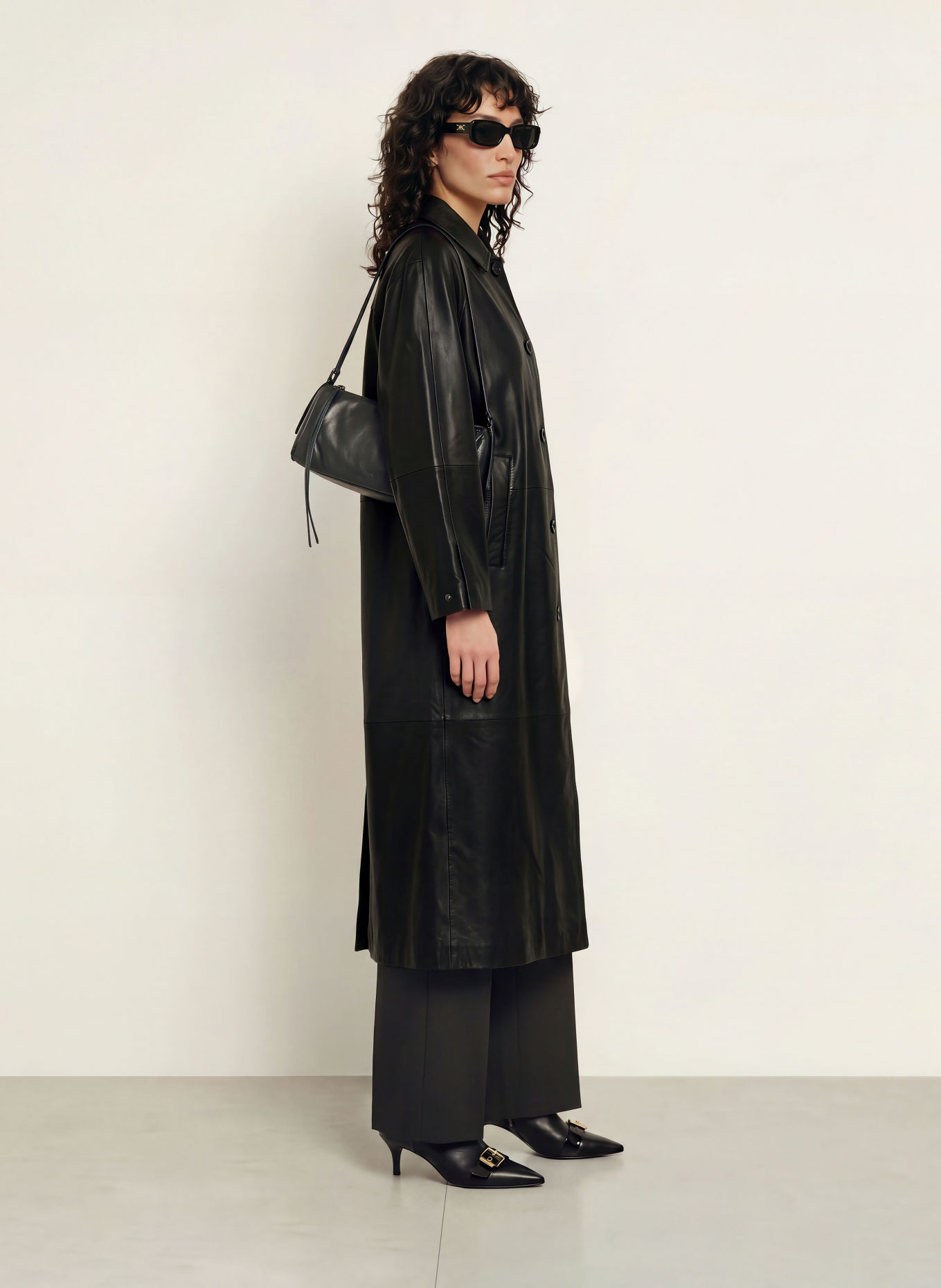 ALLSAINTS Kožený kabát ORVILLE: ČERNÁ
