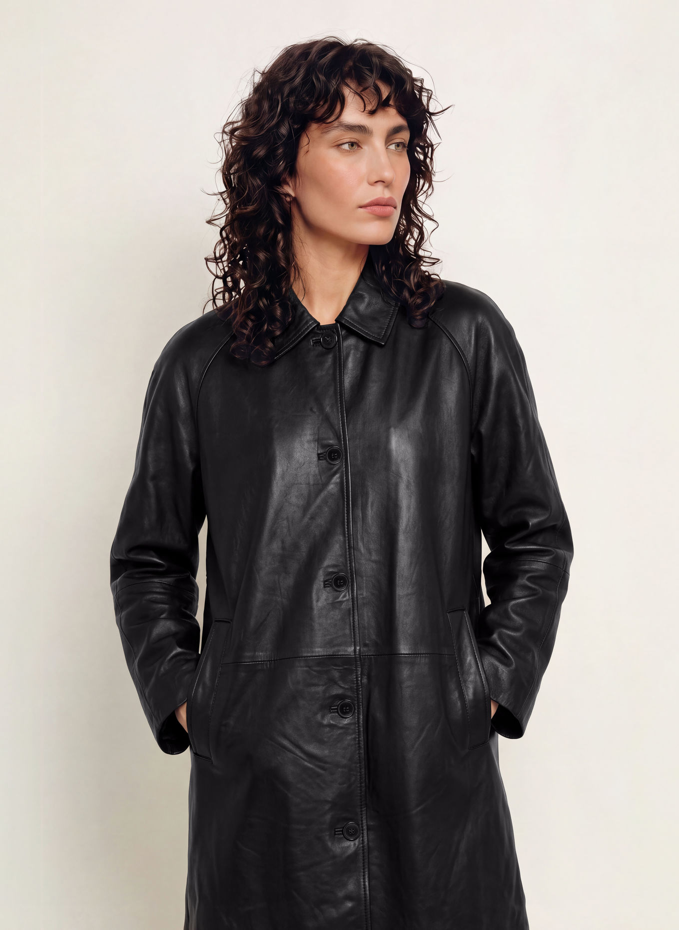 ALLSAINTS Kožený kabát ORVILLE: ČERNÁ