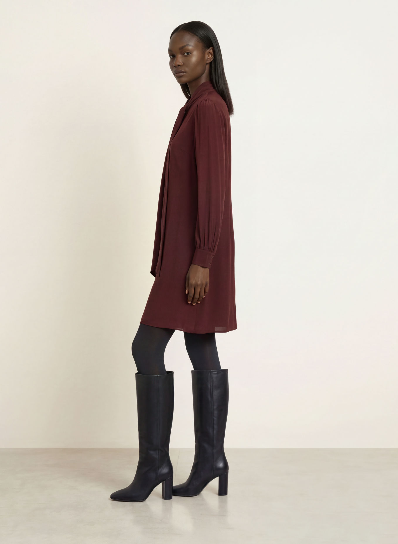 ALLSAINTS Seidenkleid JAMIE mit Schluppe: DUNKELROT