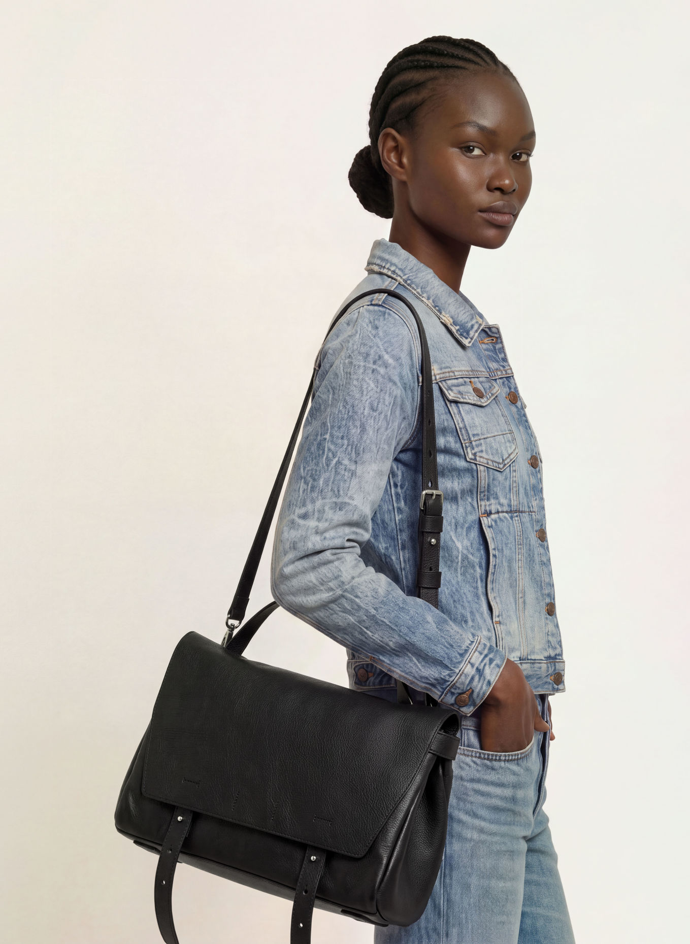 ALLSAINTS JOAN SATCHEL Handbag: BLACK / SILVER