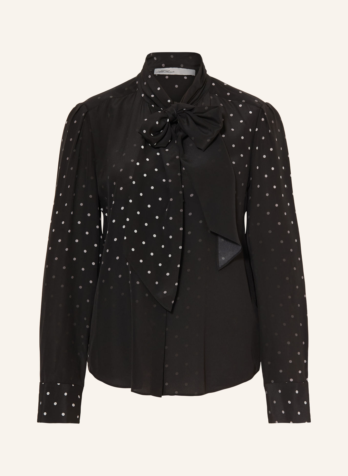 ALLSAINTS Zijden strikblouse: ZWART / GRIJS