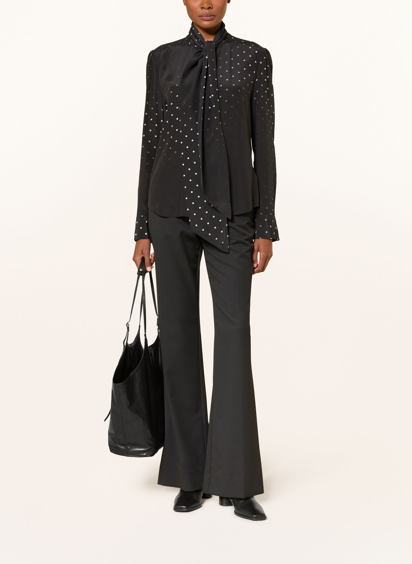 ALLSAINTS Zijden strikblouse: ZWART / GRIJS
