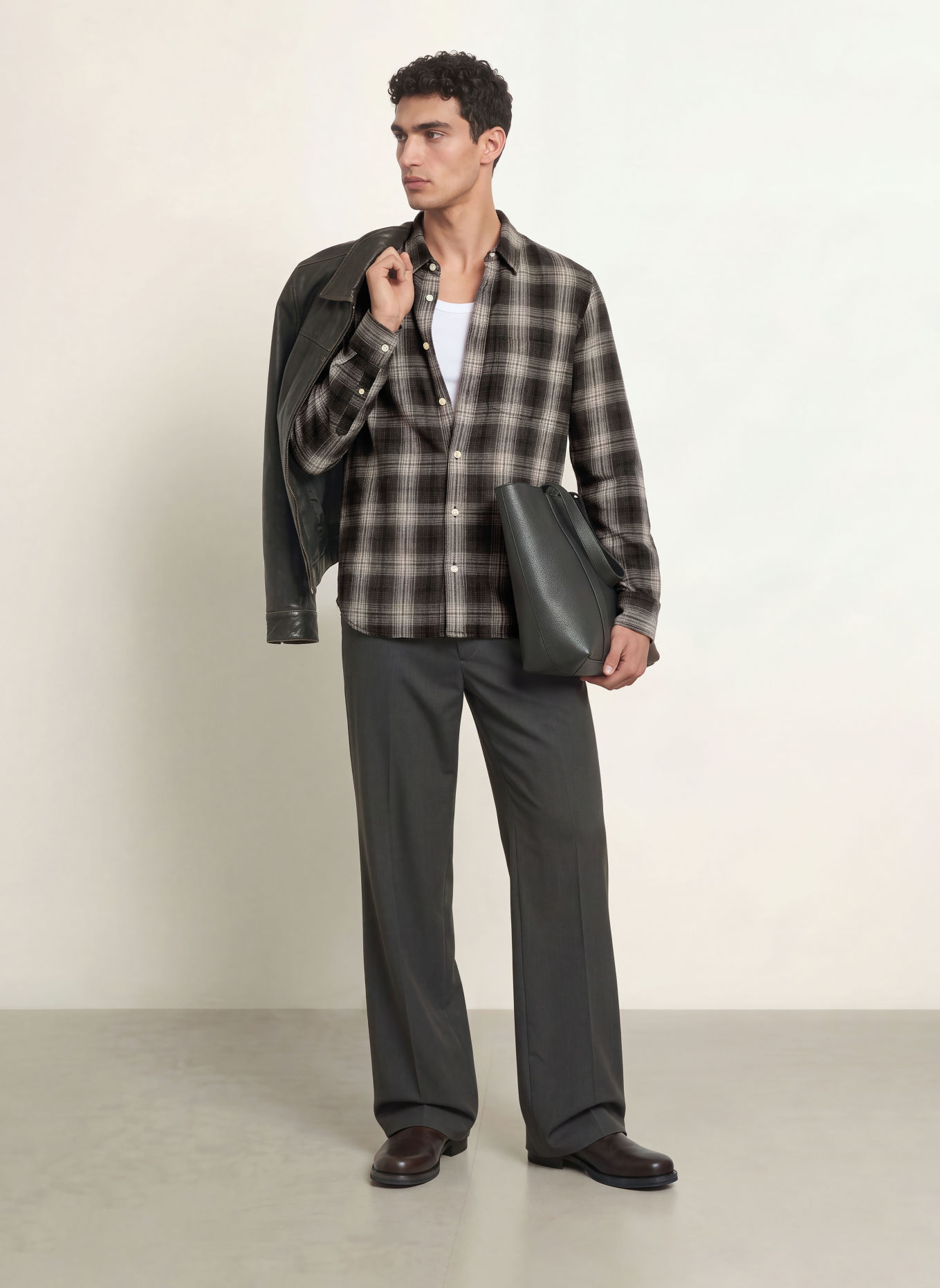 ALLSAINTS Hemd WRENT Comfort Fit: DUNKELBRAUN / CREME / GRAU
