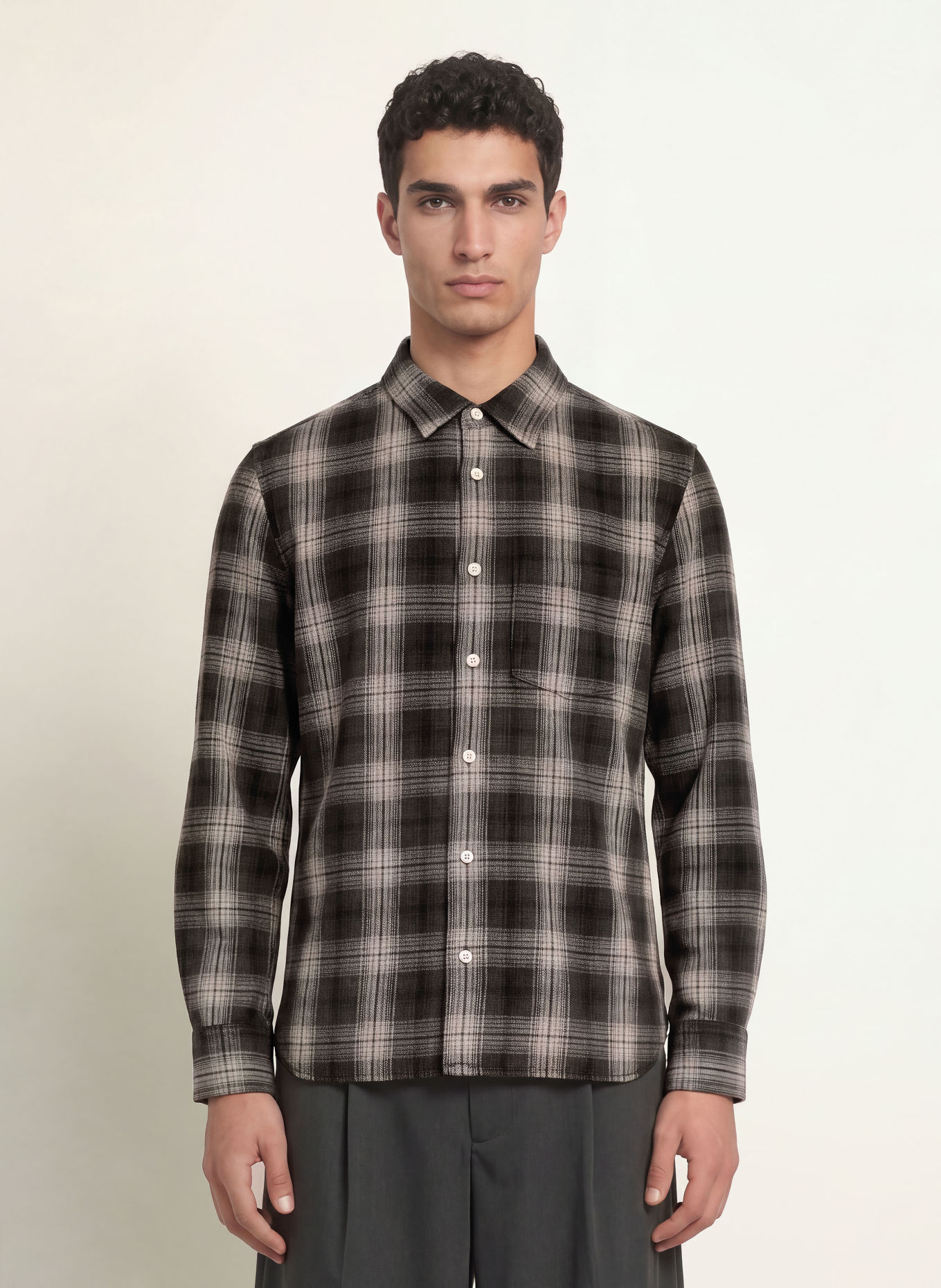 ALLSAINTS Hemd WRENT Comfort Fit: DUNKELBRAUN / CREME / GRAU