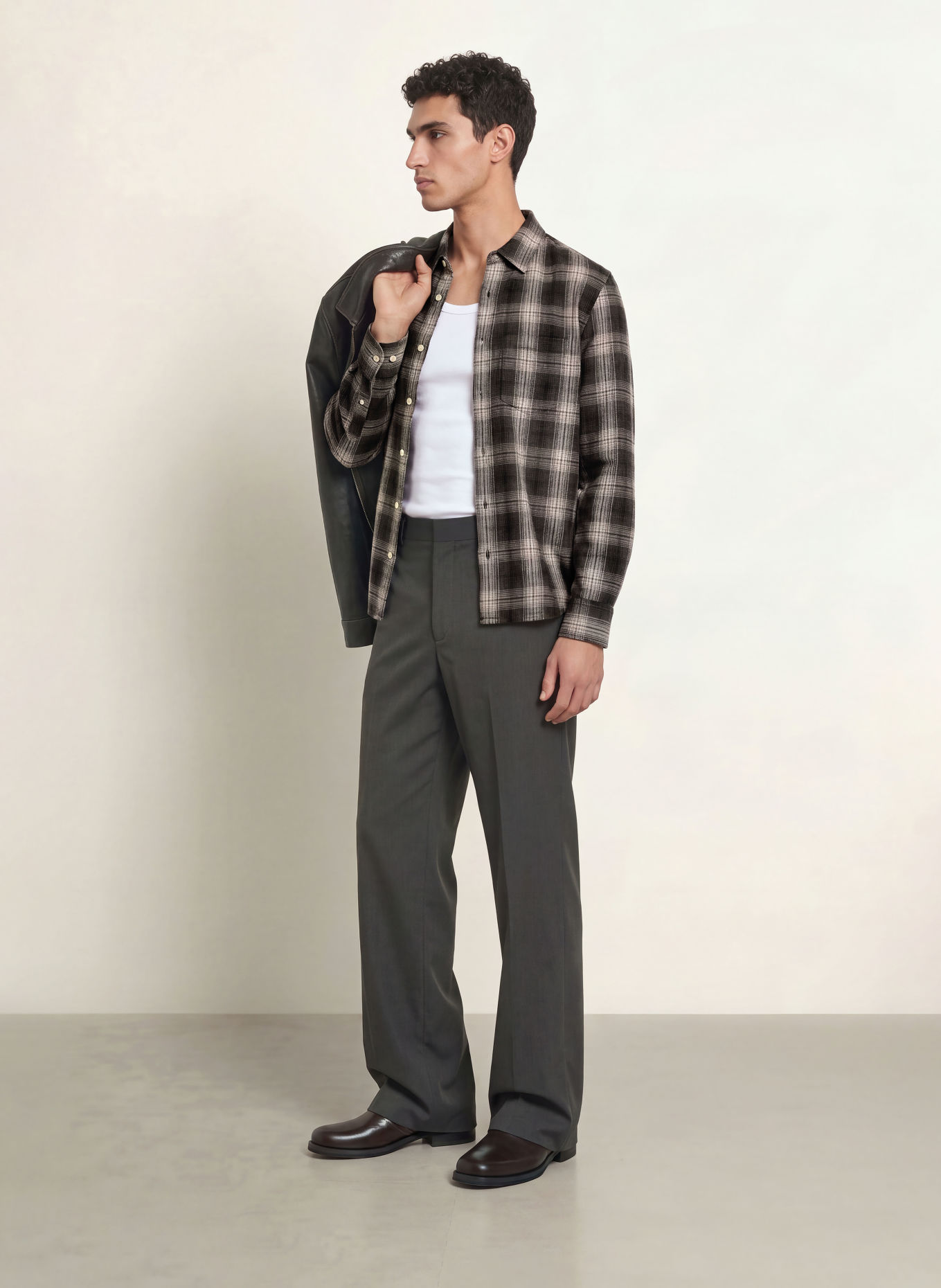 ALLSAINTS Hemd WRENT Comfort Fit: DUNKELBRAUN / CREME / GRAU