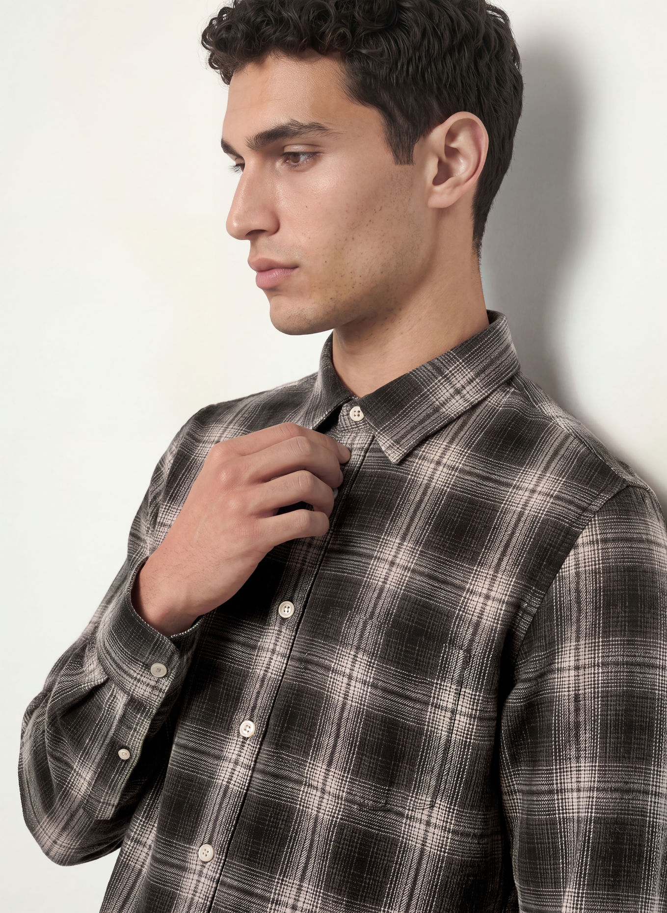 ALLSAINTS Hemd WRENT Comfort Fit: DUNKELBRAUN / CREME / GRAU