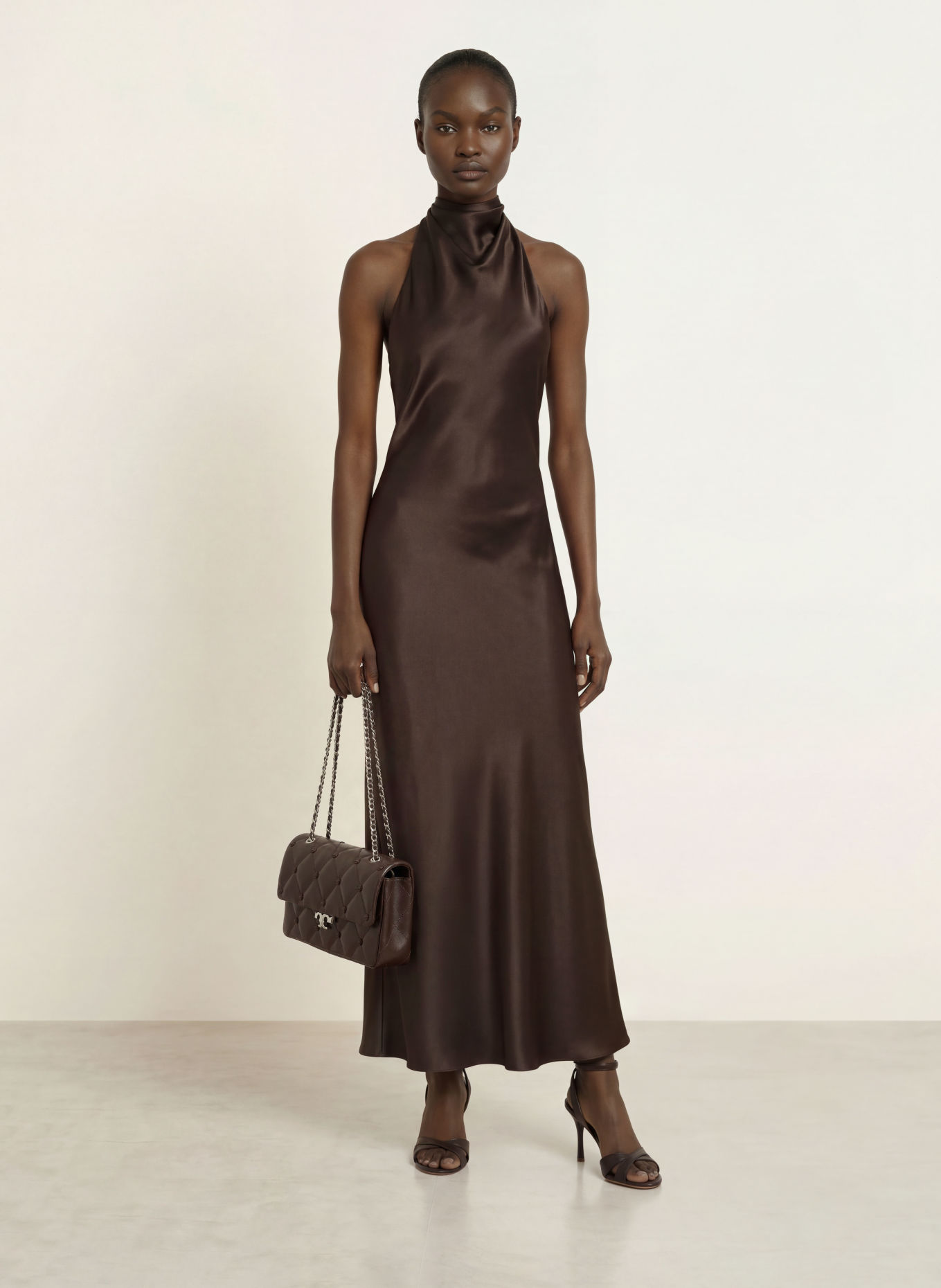 SERENITY DENIZ Satin Dress, made of silk: BLACK