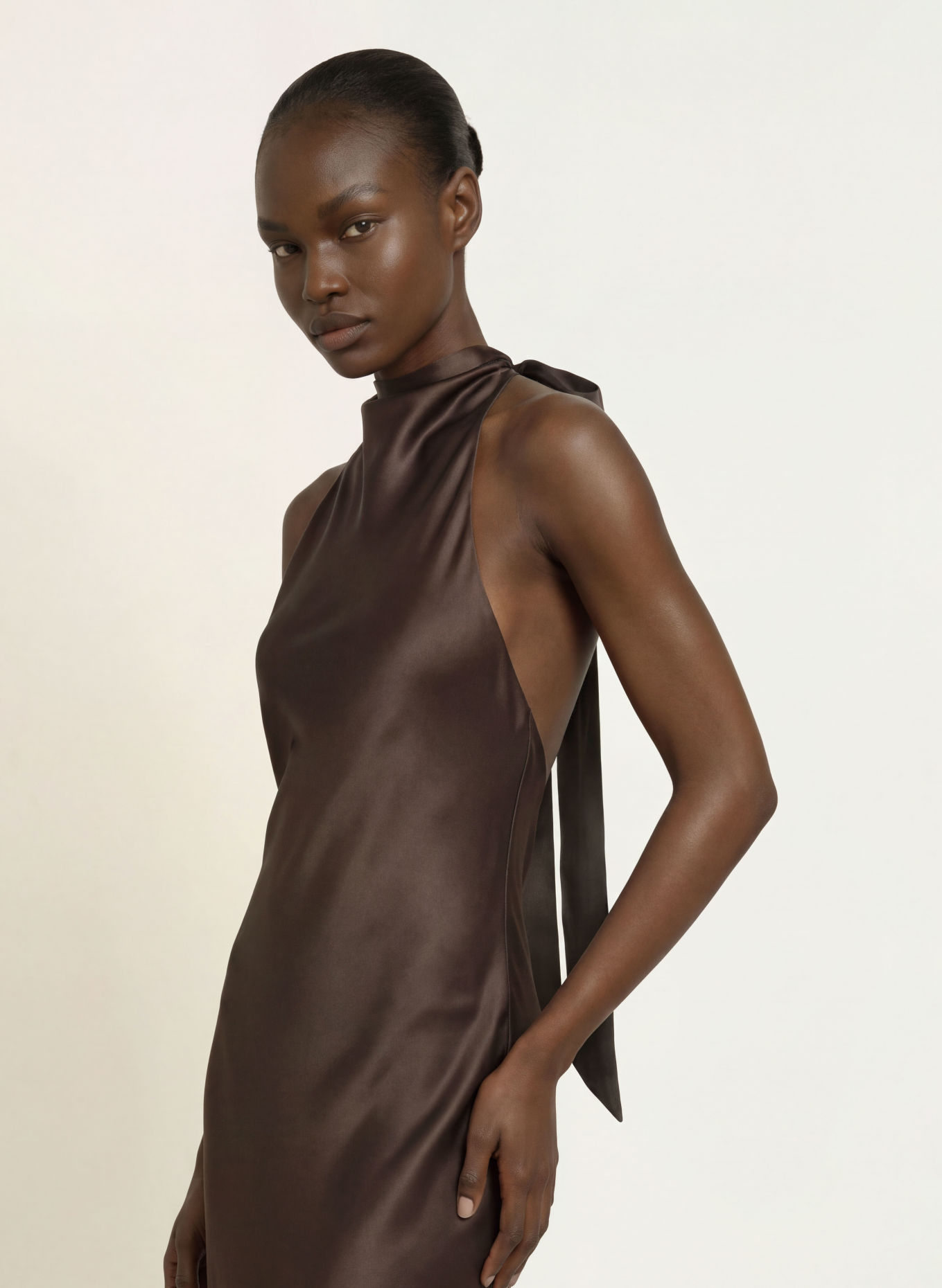 SERENITY DENIZ Satin Dress, made of silk: BLACK