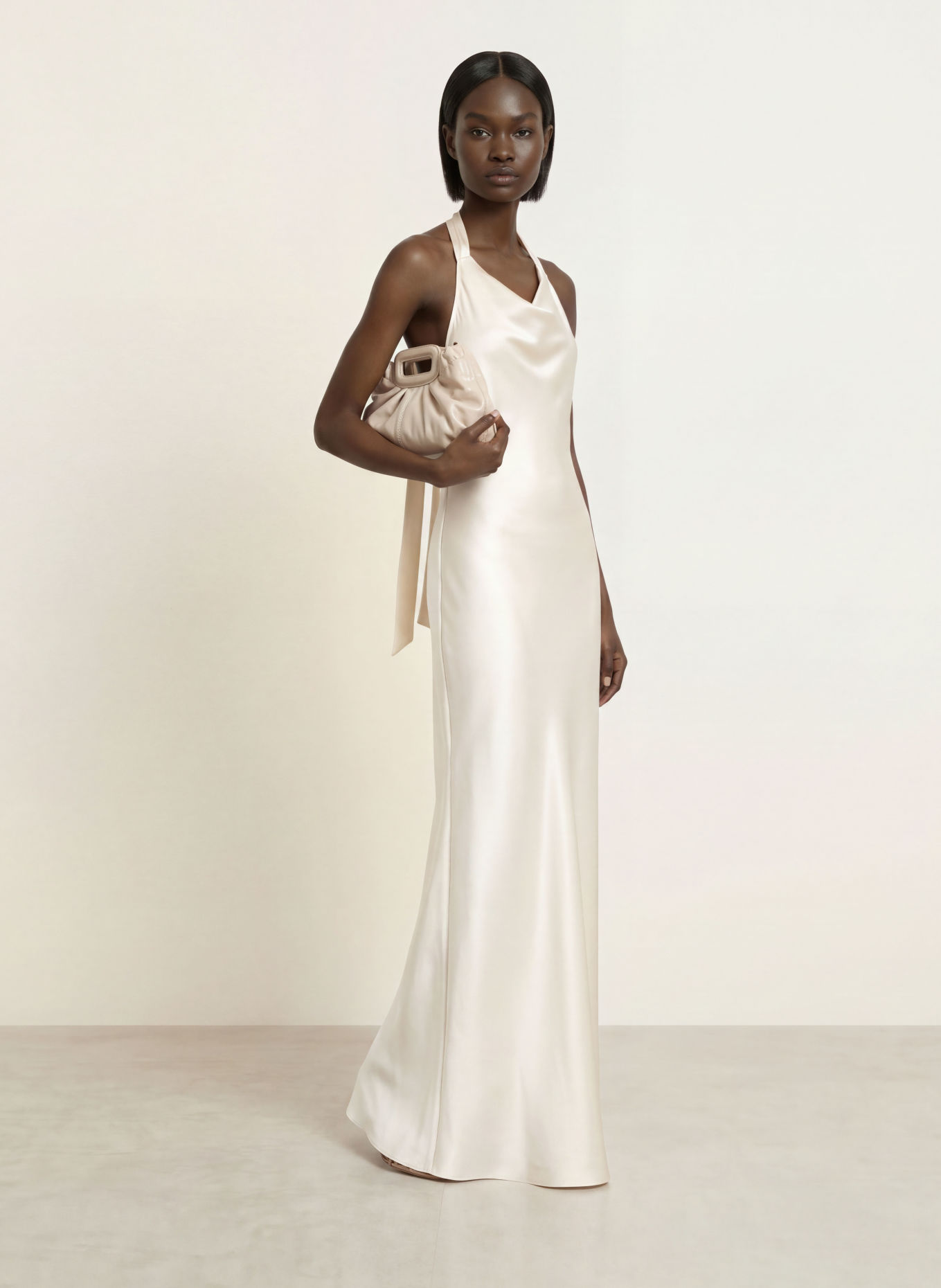 SERENITY DENIZ Satin Dress, made of silk: CREAM
