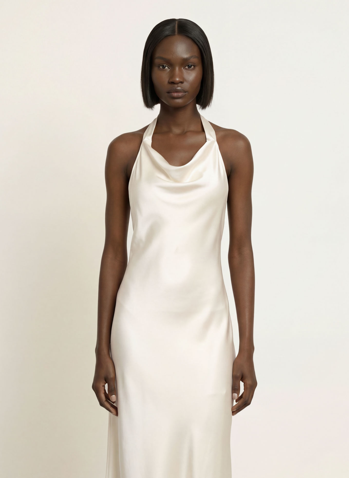 SERENITY DENIZ Satin Dress, made of silk: CREAM