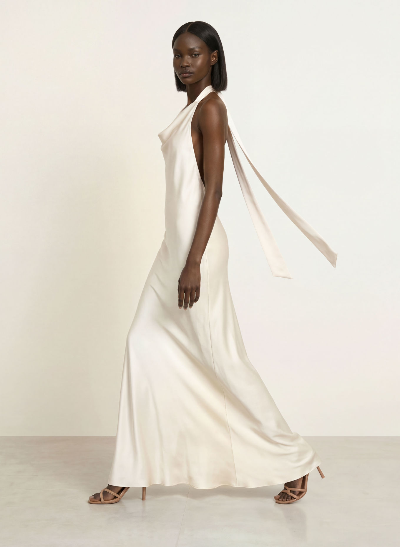 SERENITY DENIZ Satin Dress, made of silk: CREAM