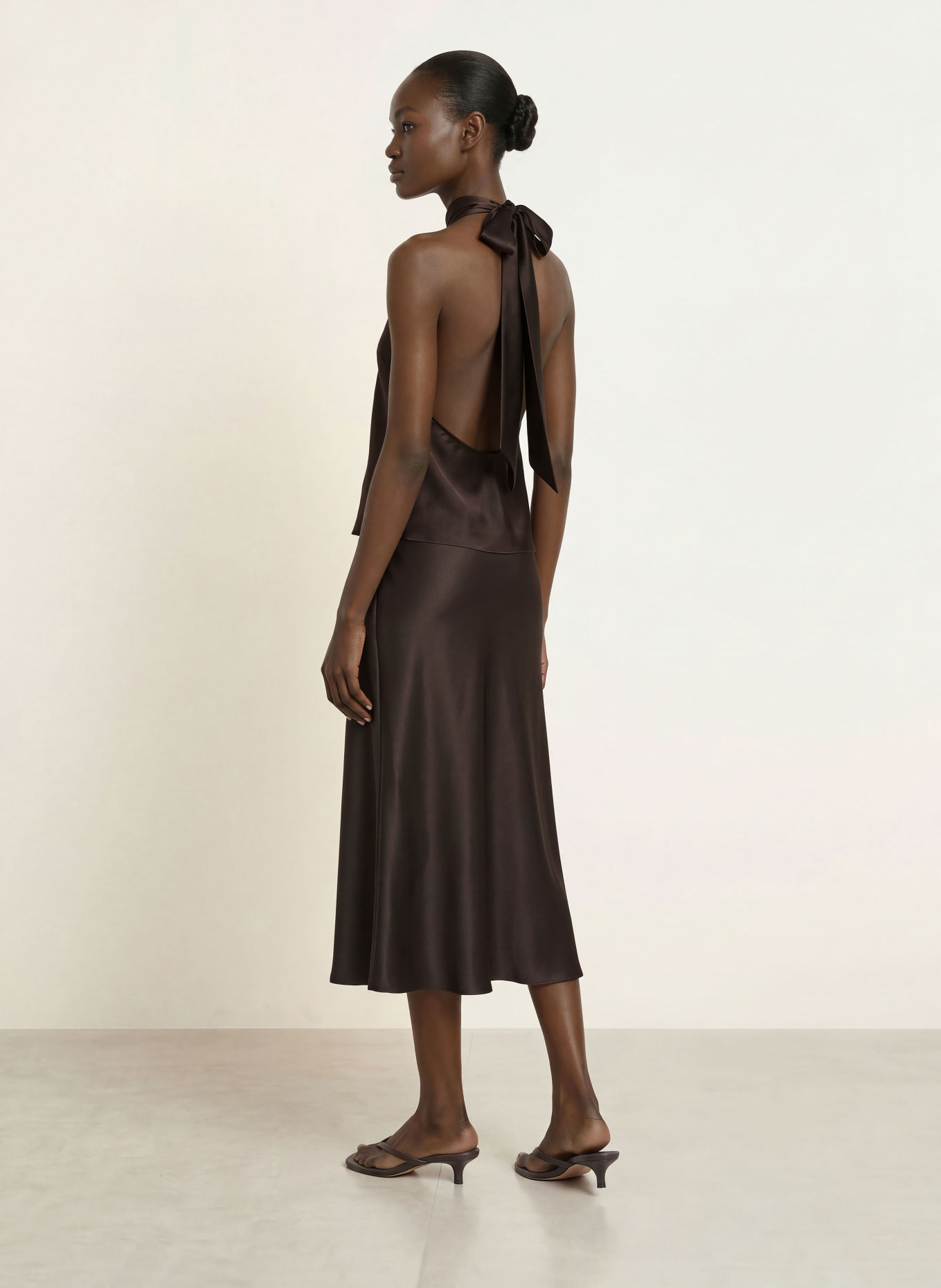 SERENITY AURA Satin Skirt, made of silk: DARK BROWN