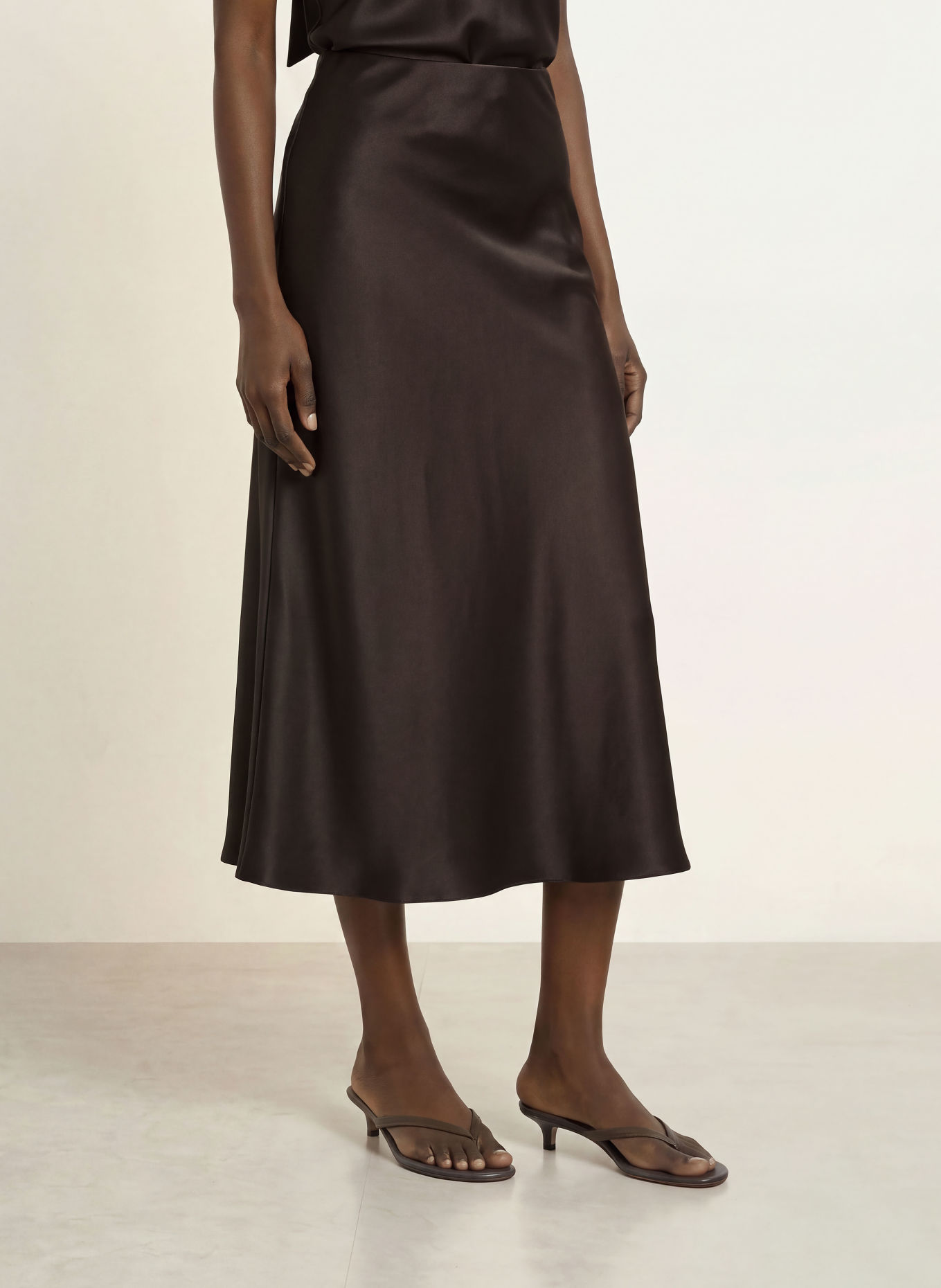 SERENITY AURA Satin Skirt, made of silk: DARK BROWN