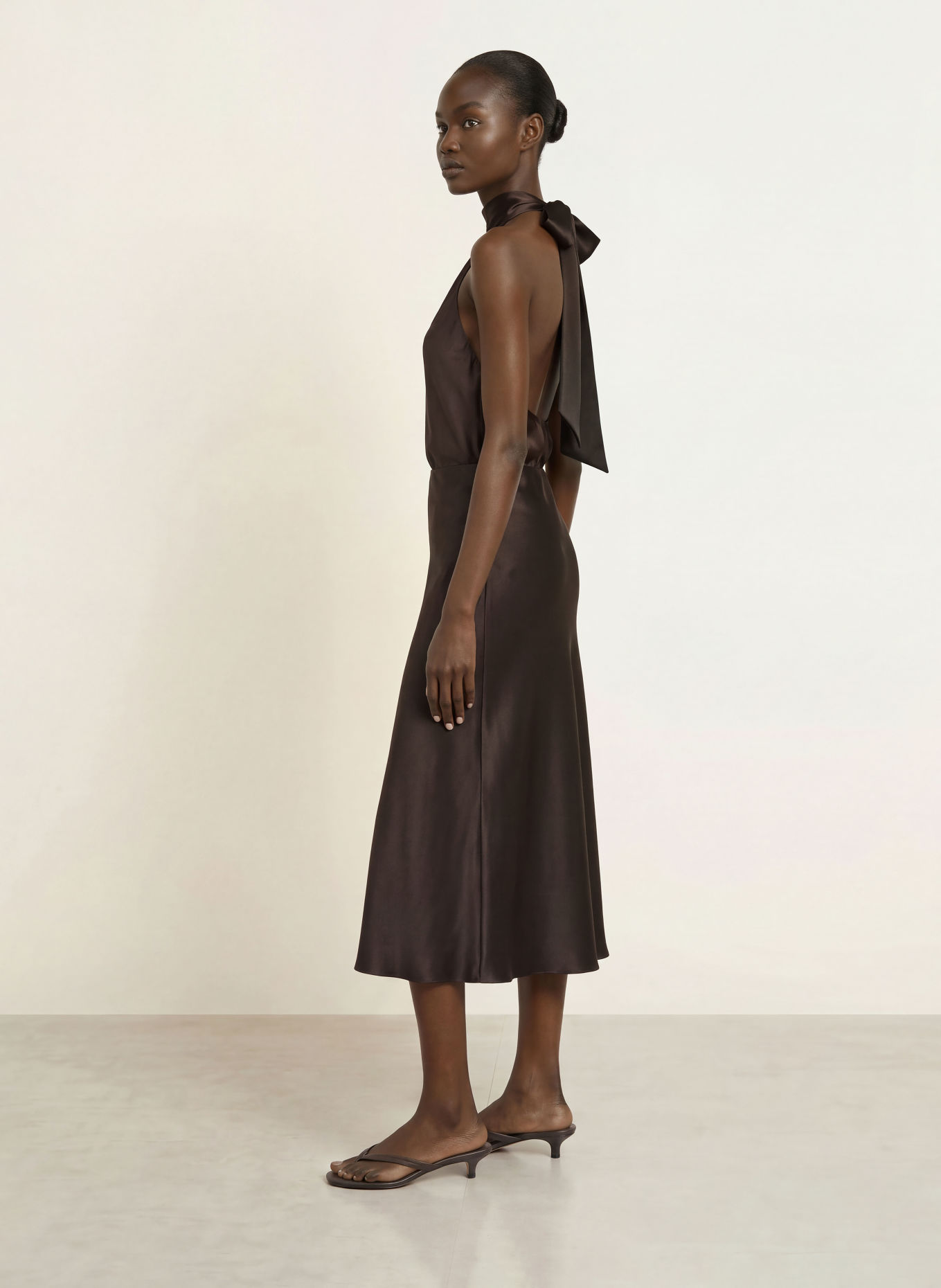 SERENITY AURA Satin Skirt, made of silk: DARK BROWN