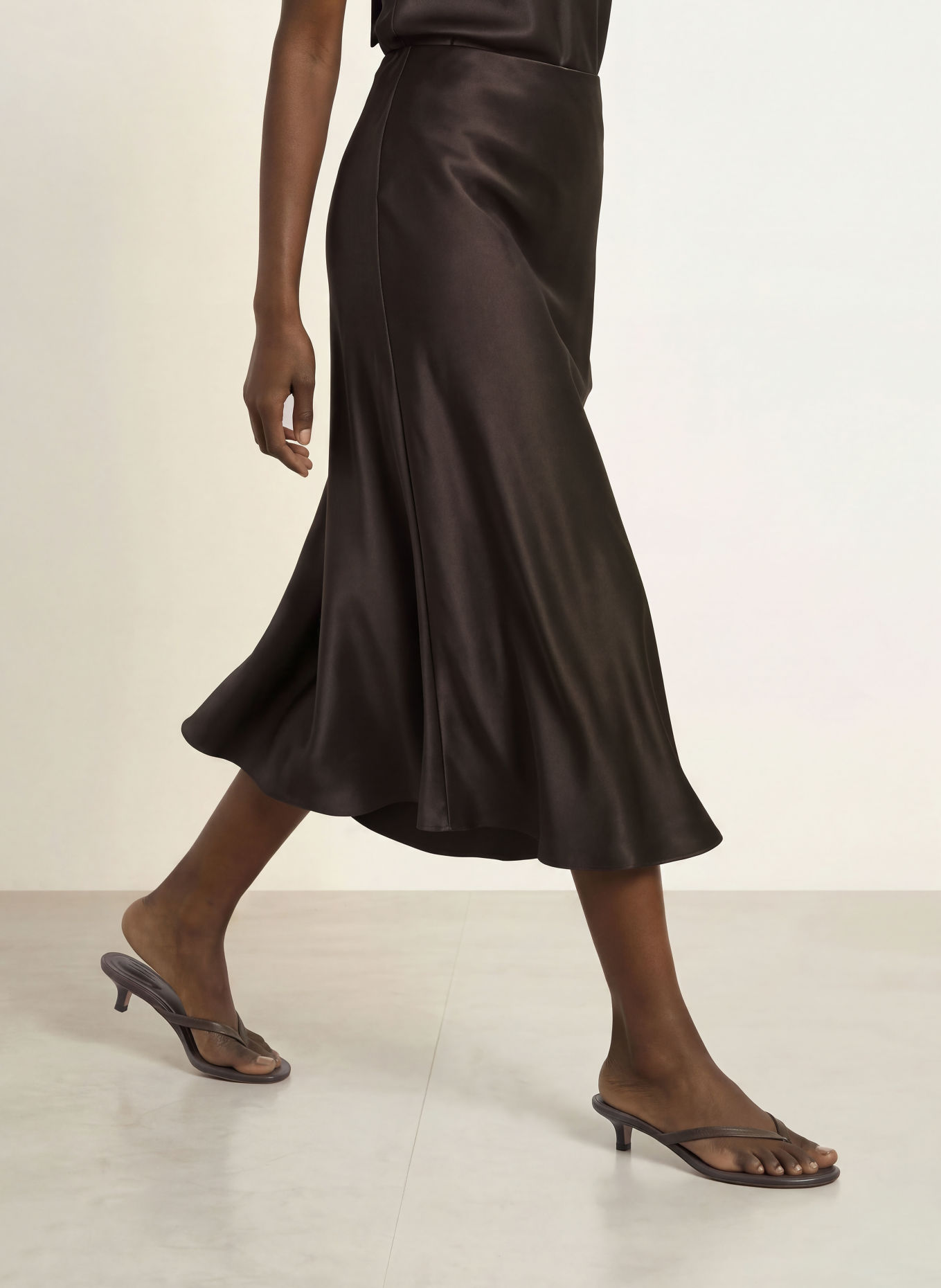 SERENITY AURA Satin Skirt, made of silk: DARK BROWN