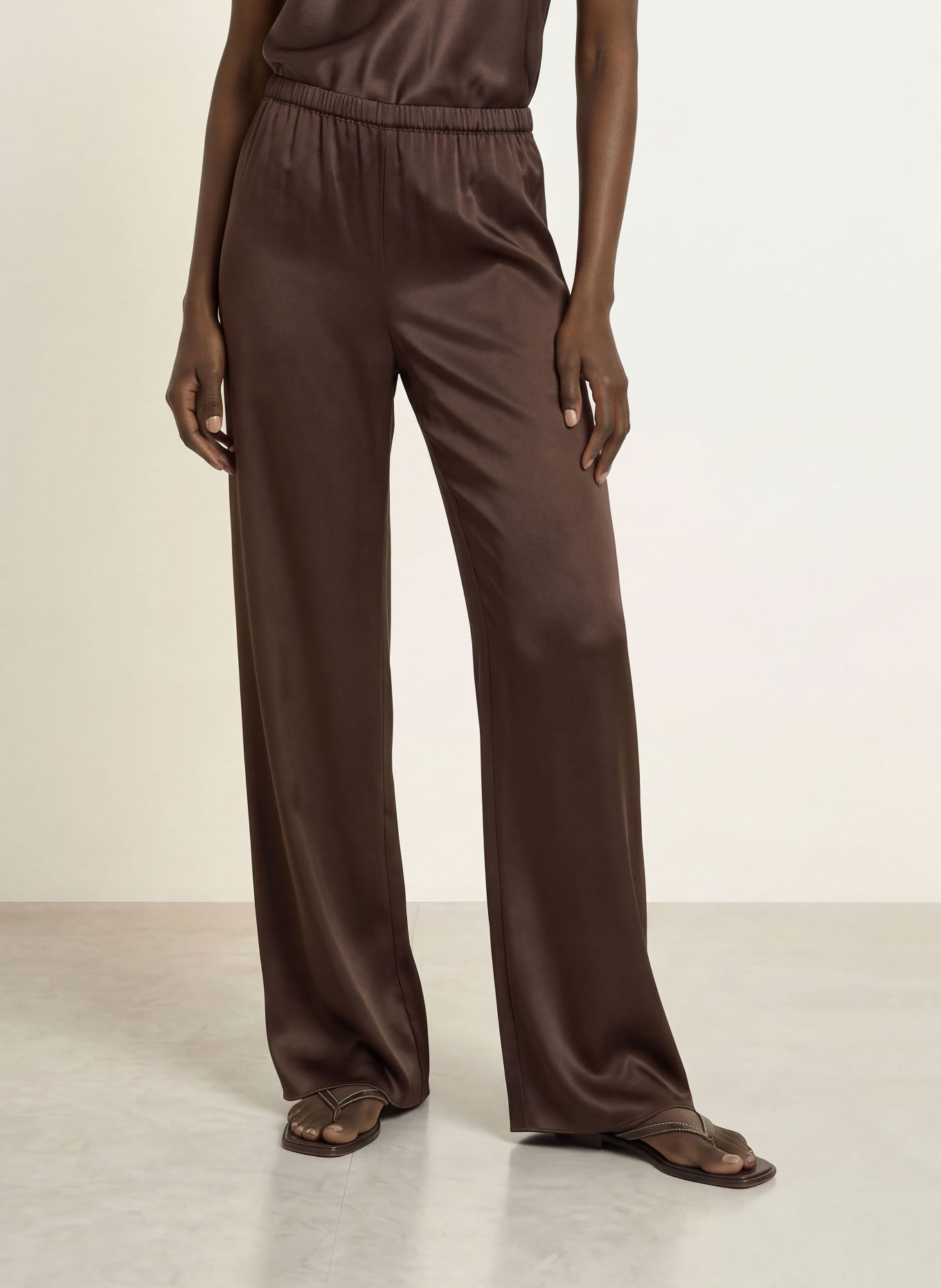 SERENITY AMALFI Silk Pants: DARK BROWN