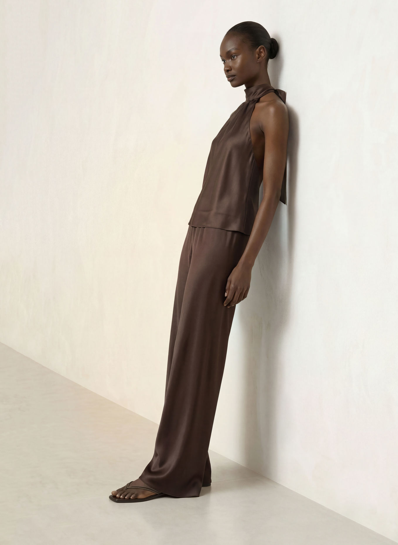 SERENITY AMALFI Silk Pants: DARK BROWN