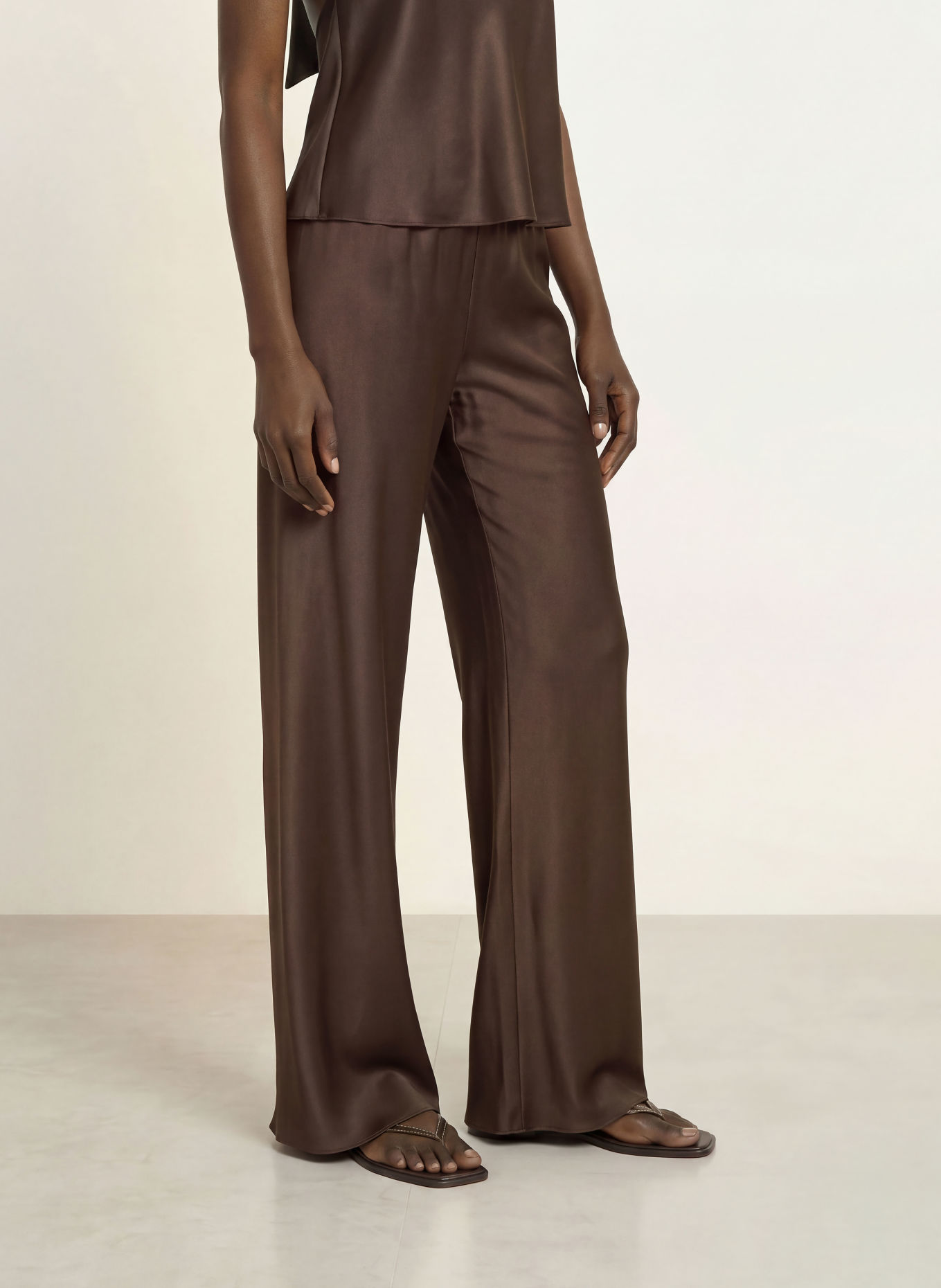 SERENITY AMALFI Silk Pants: DARK BROWN