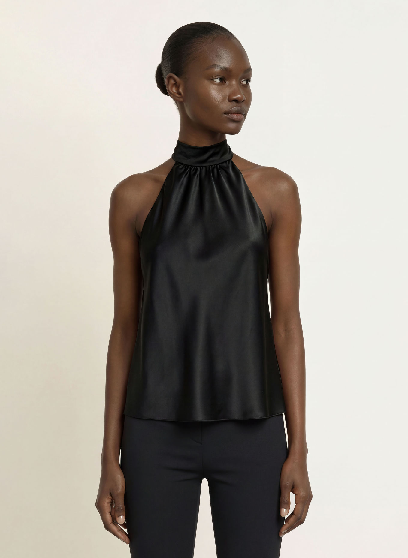 SERENITY AMORE Satin Top, made of silk: BLACK