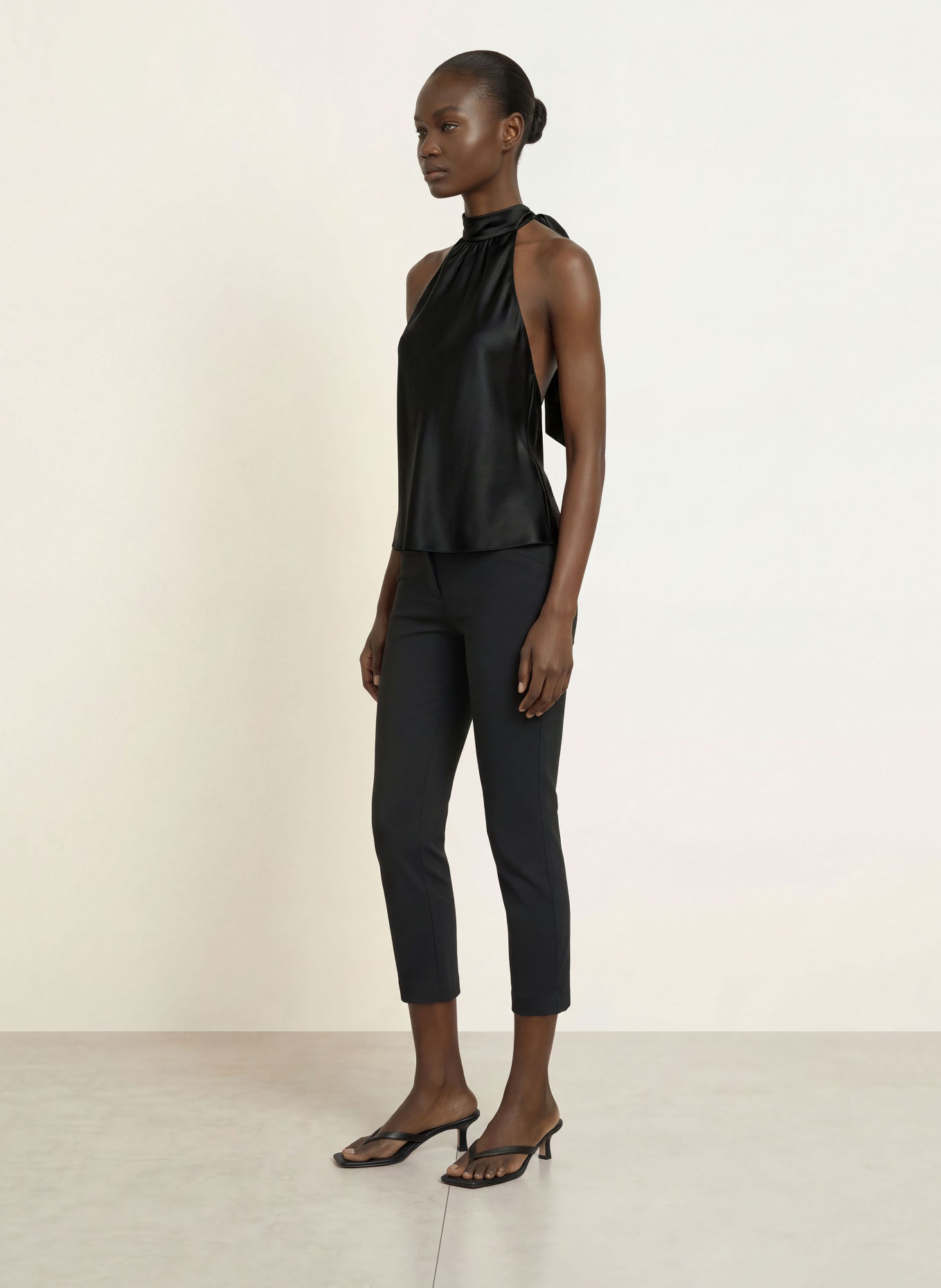SERENITY AMORE Satin Top, made of silk: BLACK