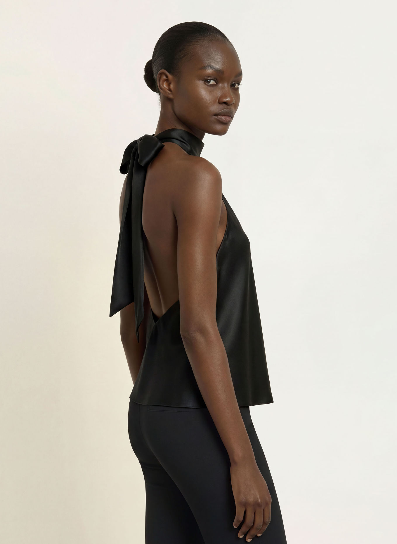 SERENITY AMORE Satin Top, made of silk: BLACK