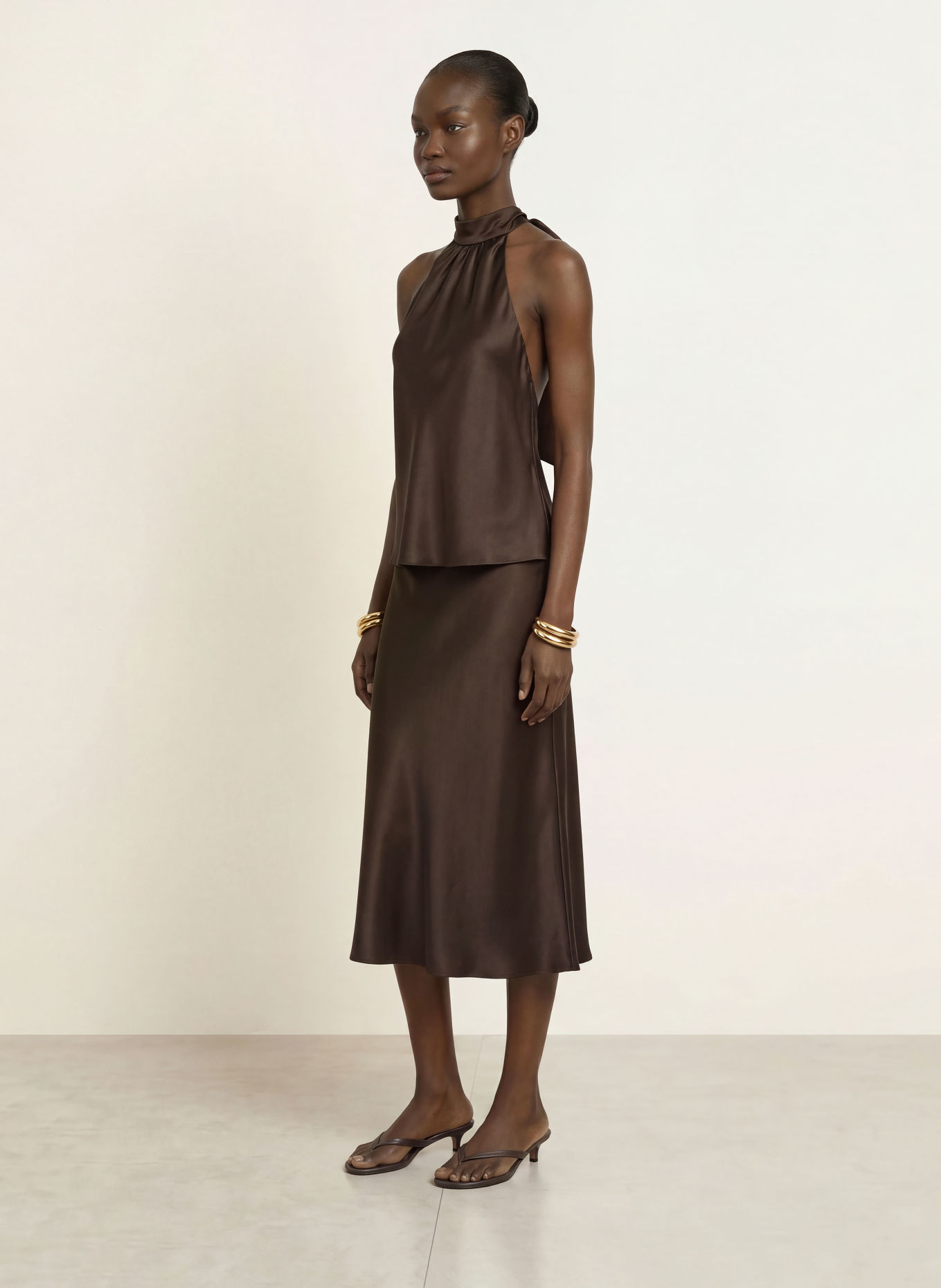 SERENITY AMORE Satin Top, made of silk: DARK BROWN