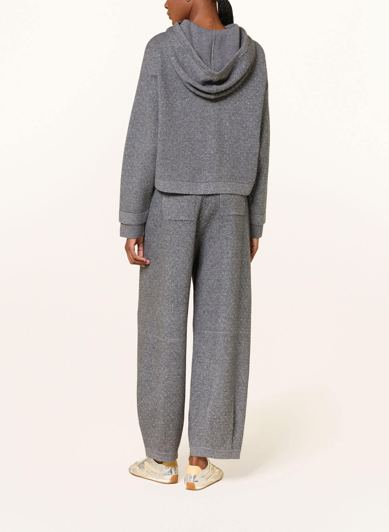 SANDRO Strickhose mit Schmucksteinen: GRAU