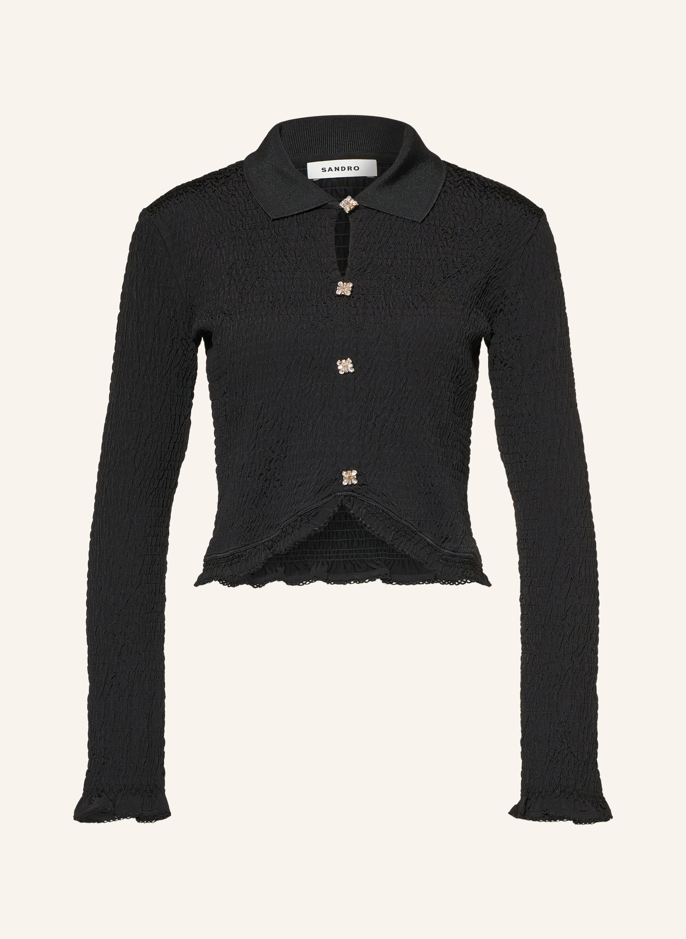 SANDRO Blusenshirt aus Jersey mit Schmucksteinen: SCHWARZ