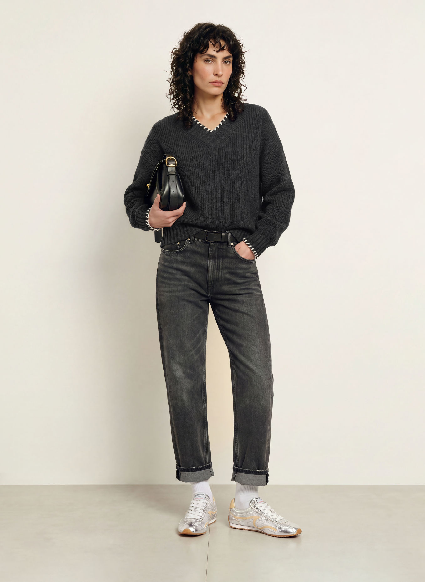 SANDRO Pullover: DUNKELGRAU / ECRU