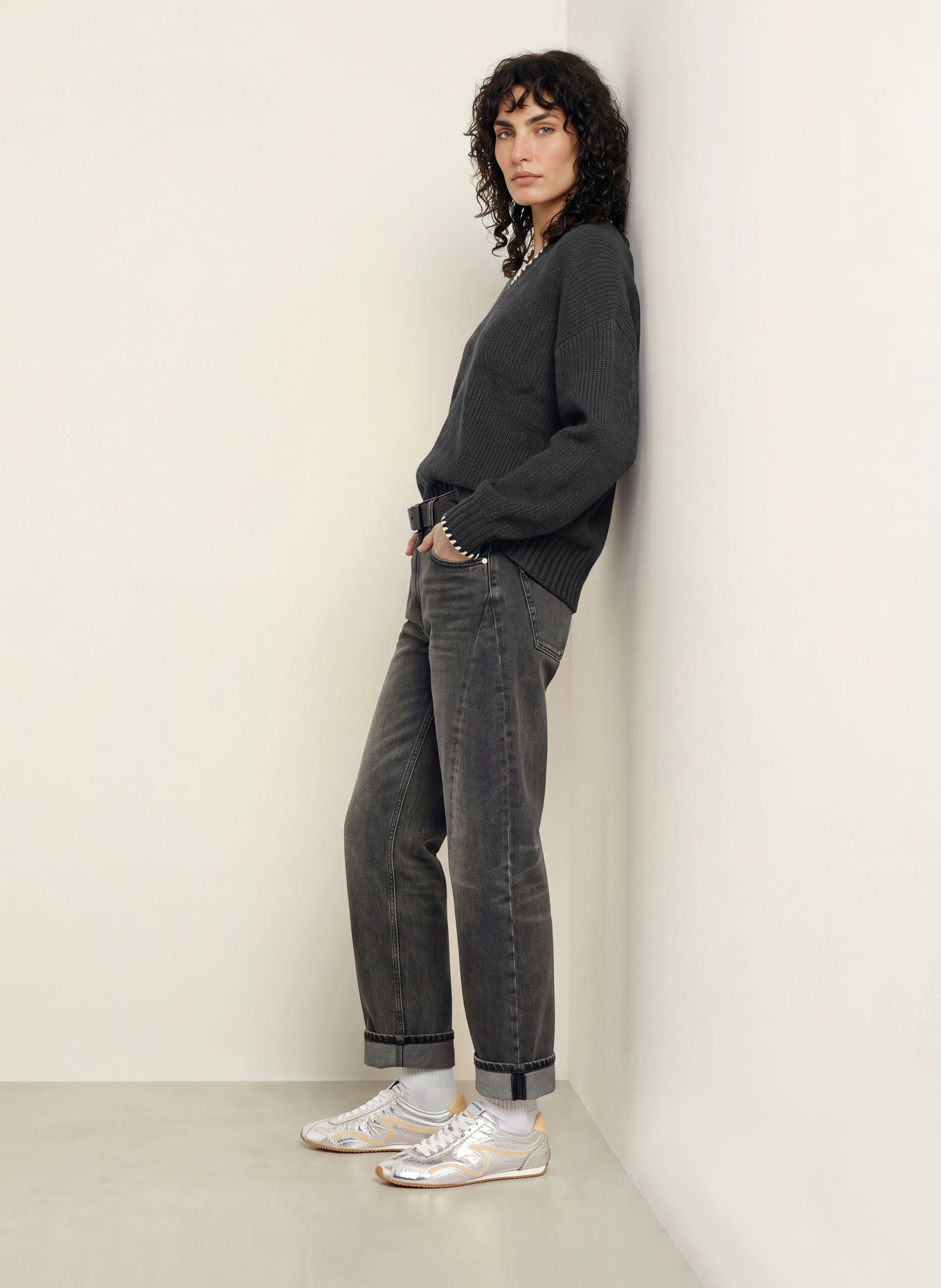 SANDRO Pullover: DUNKELGRAU / ECRU