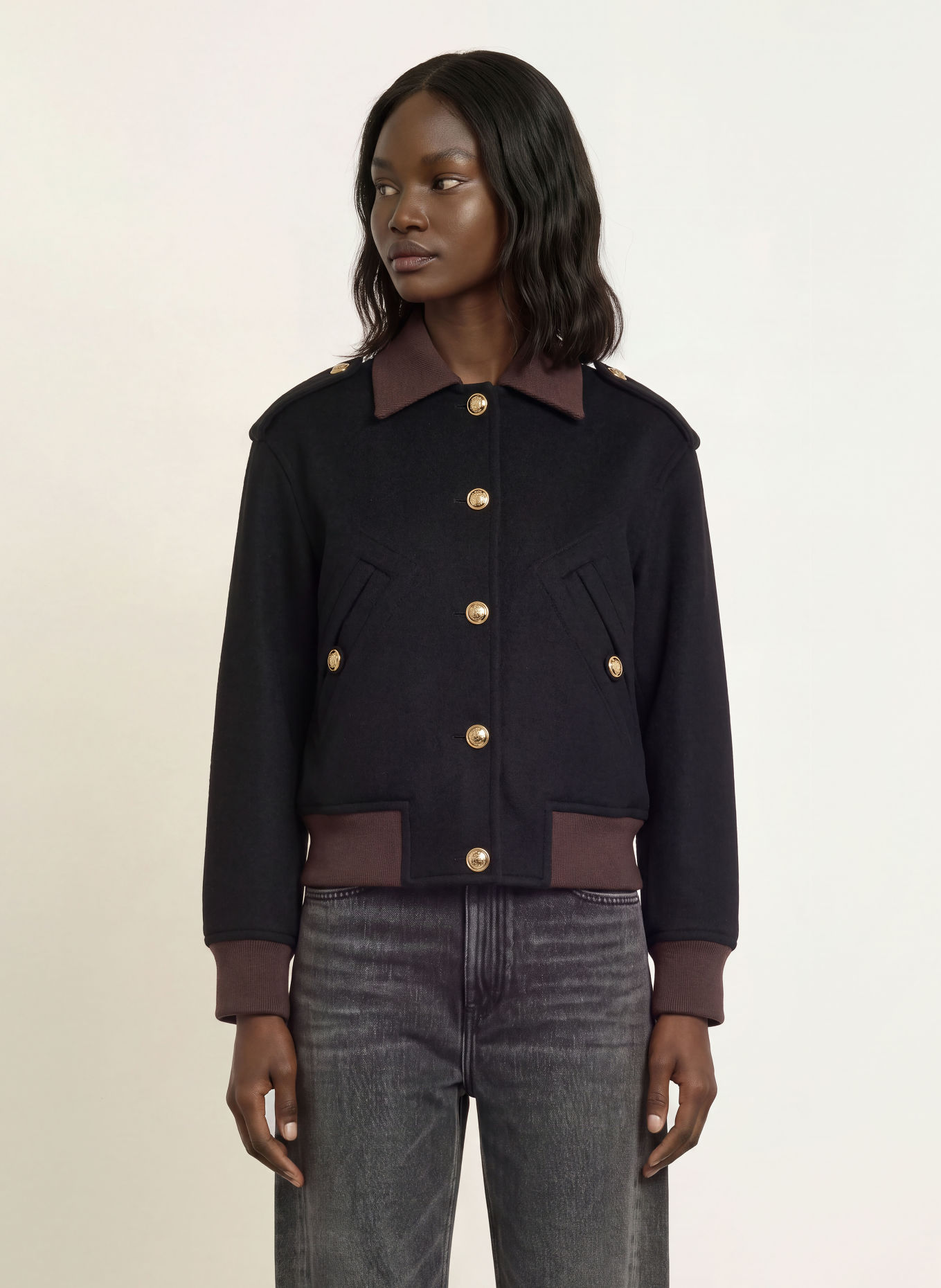 SANDRO Blouson: SCHWARZ / GOLD / DUNKELBRAUN