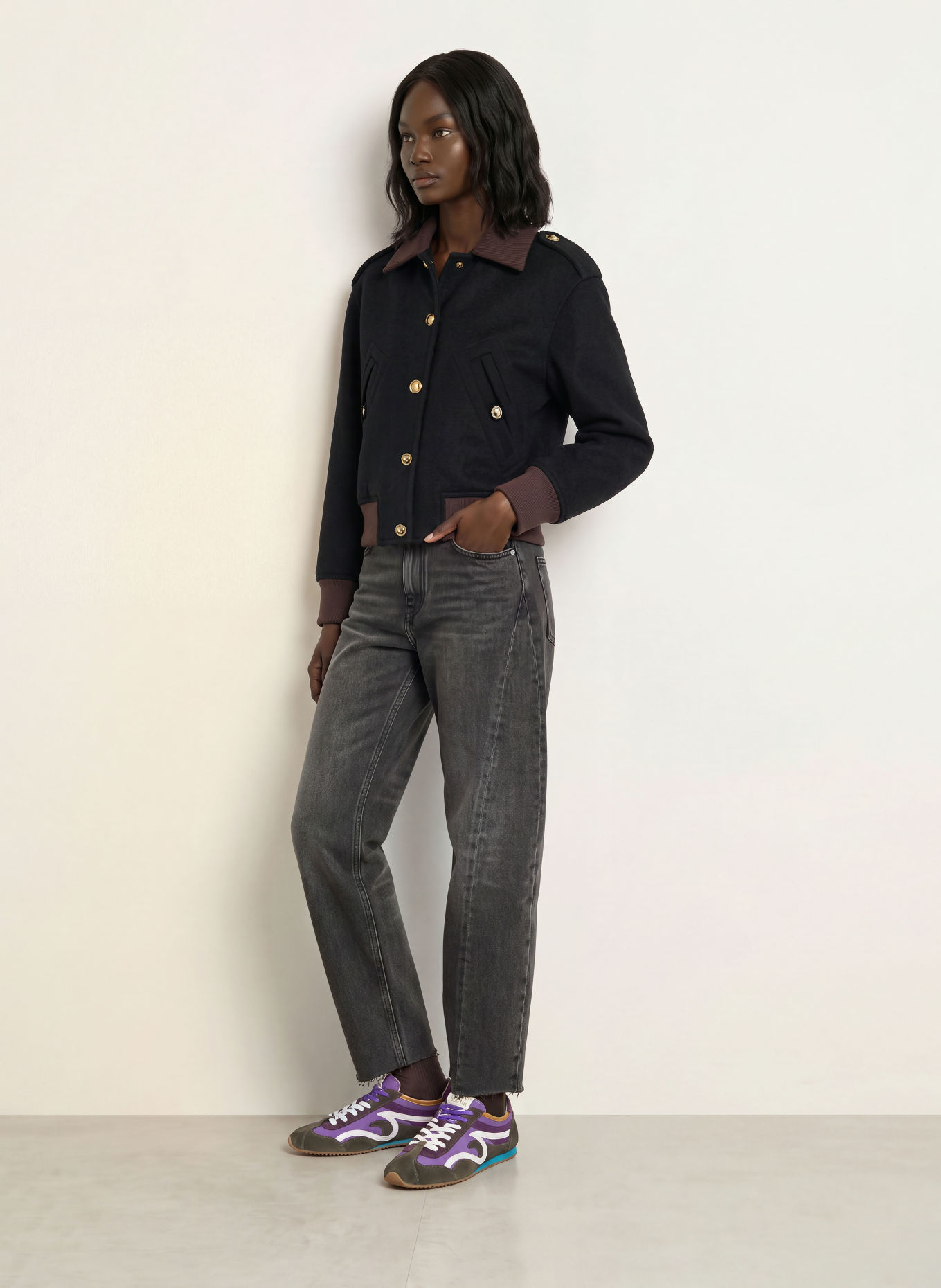 SANDRO Blouson: SCHWARZ / GOLD / DUNKELBRAUN