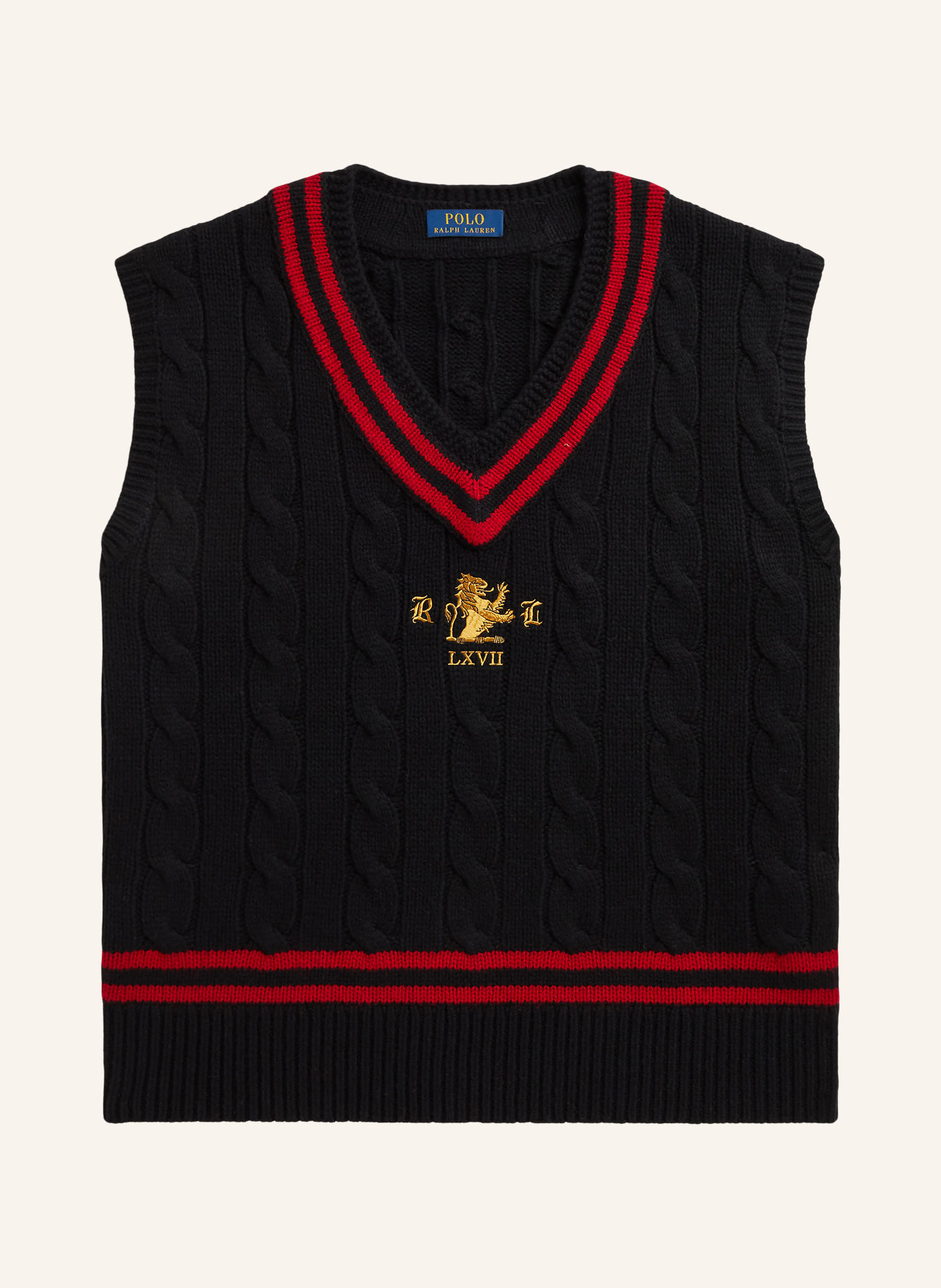 POLO RALPH LAUREN Pullunder Relaxed Fit: SCHWARZ / GOLD / DUNKELROT
