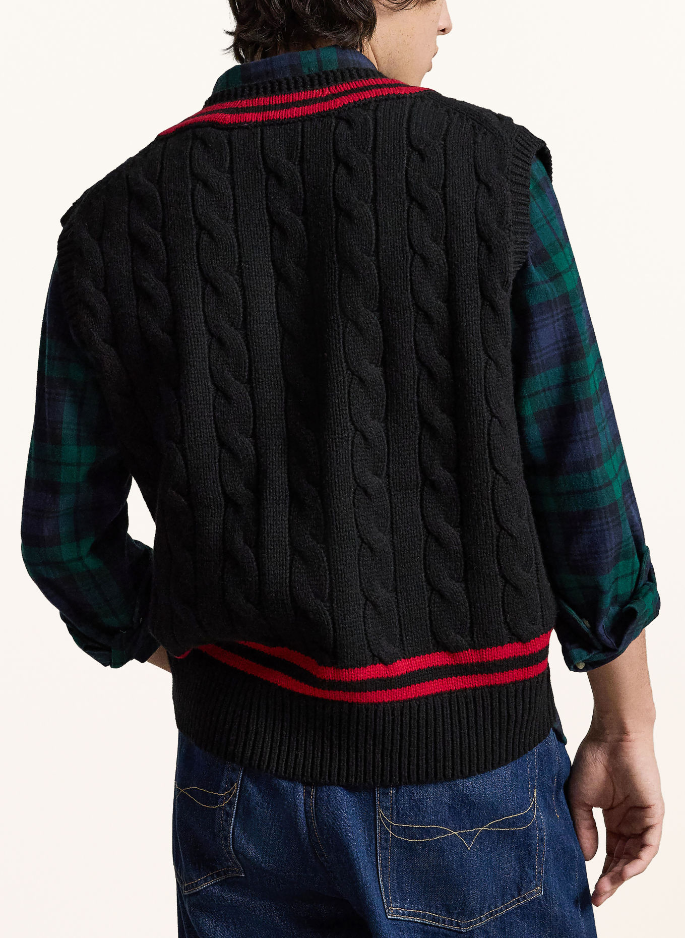 POLO RALPH LAUREN Pullunder Relaxed Fit: SCHWARZ / GOLD / DUNKELROT