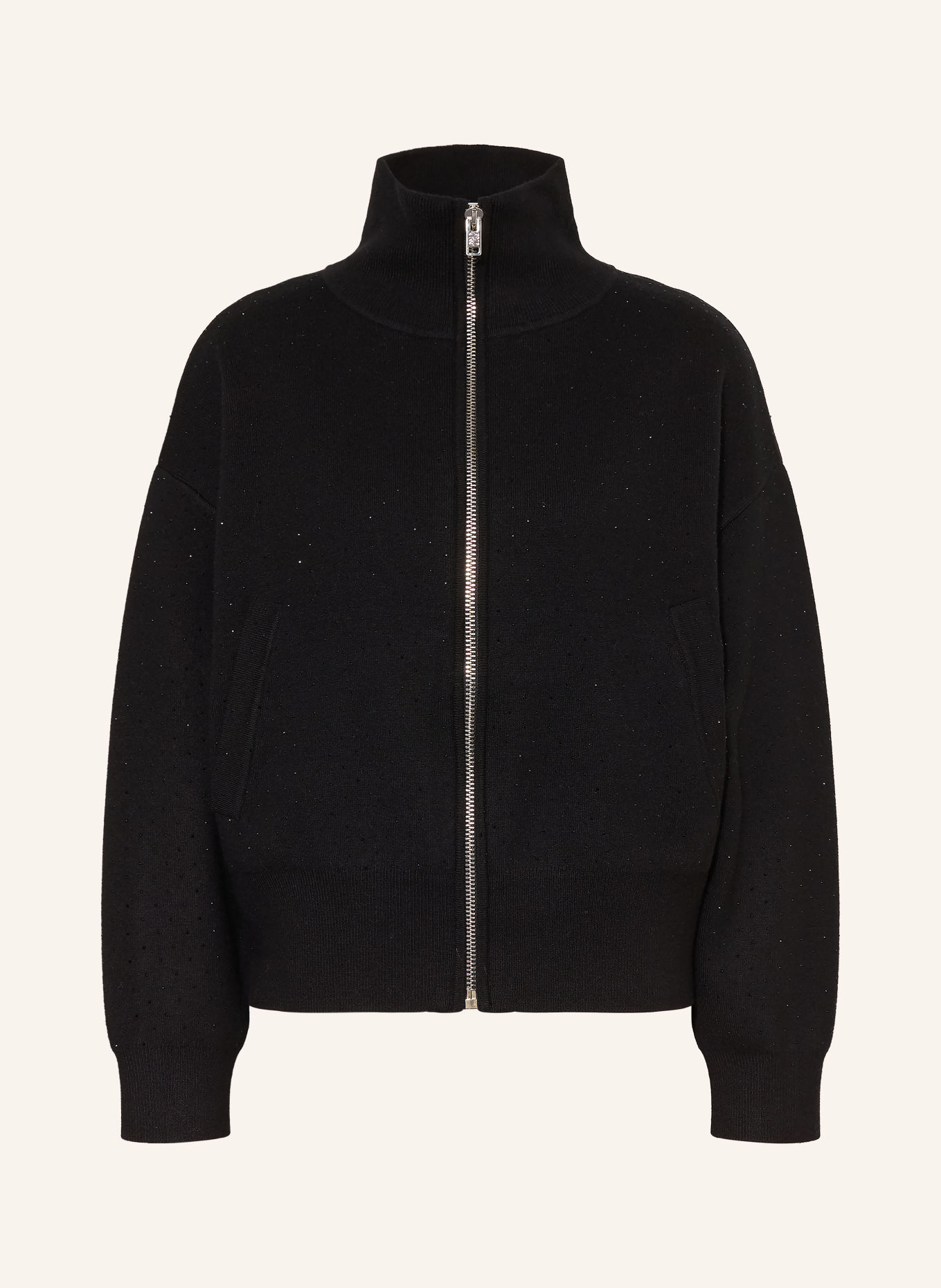 SANDRO Strickjacke mit Schmucksteinen: SCHWARZ
