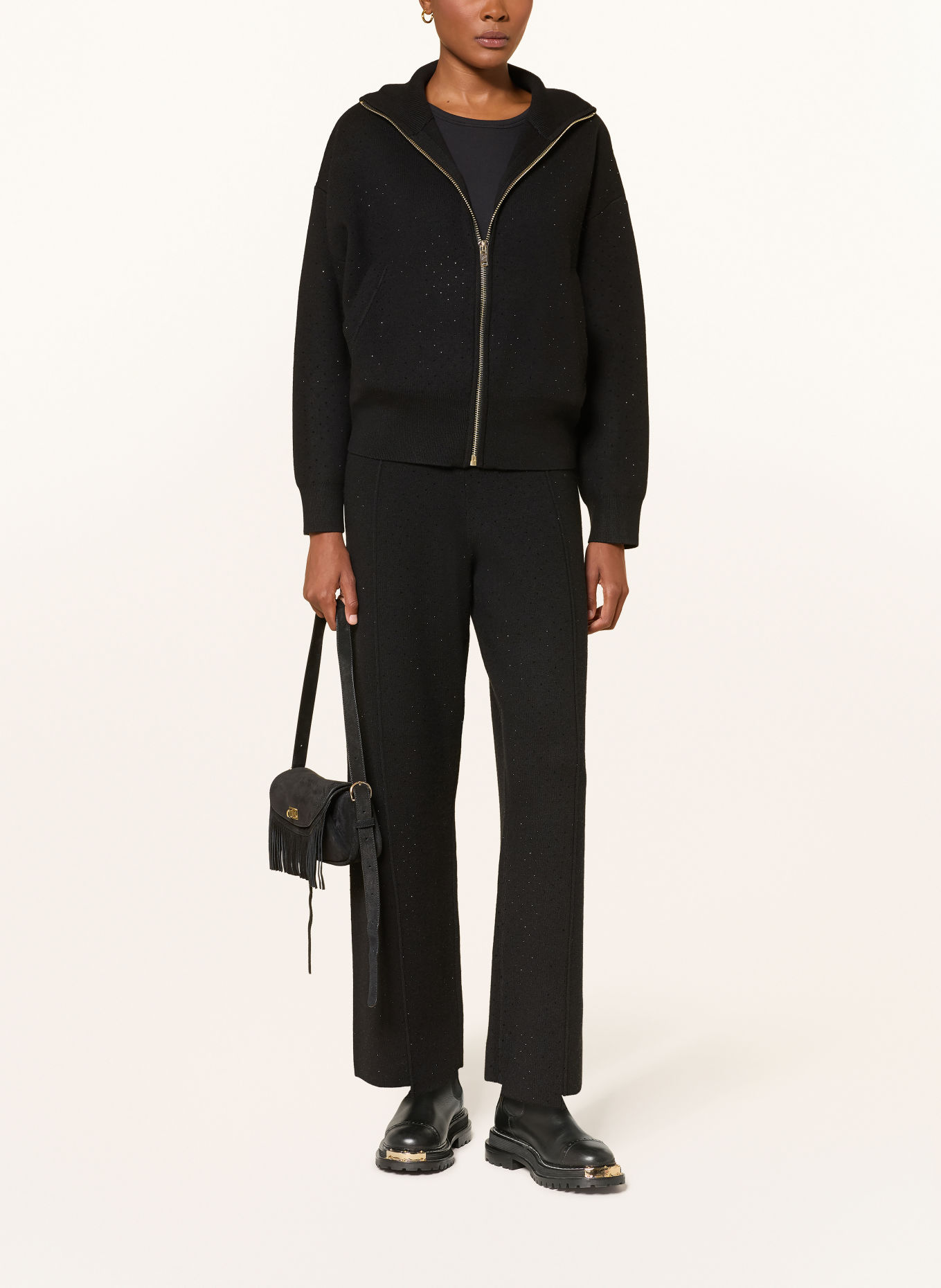 SANDRO Strickjacke mit Schmucksteinen: SCHWARZ