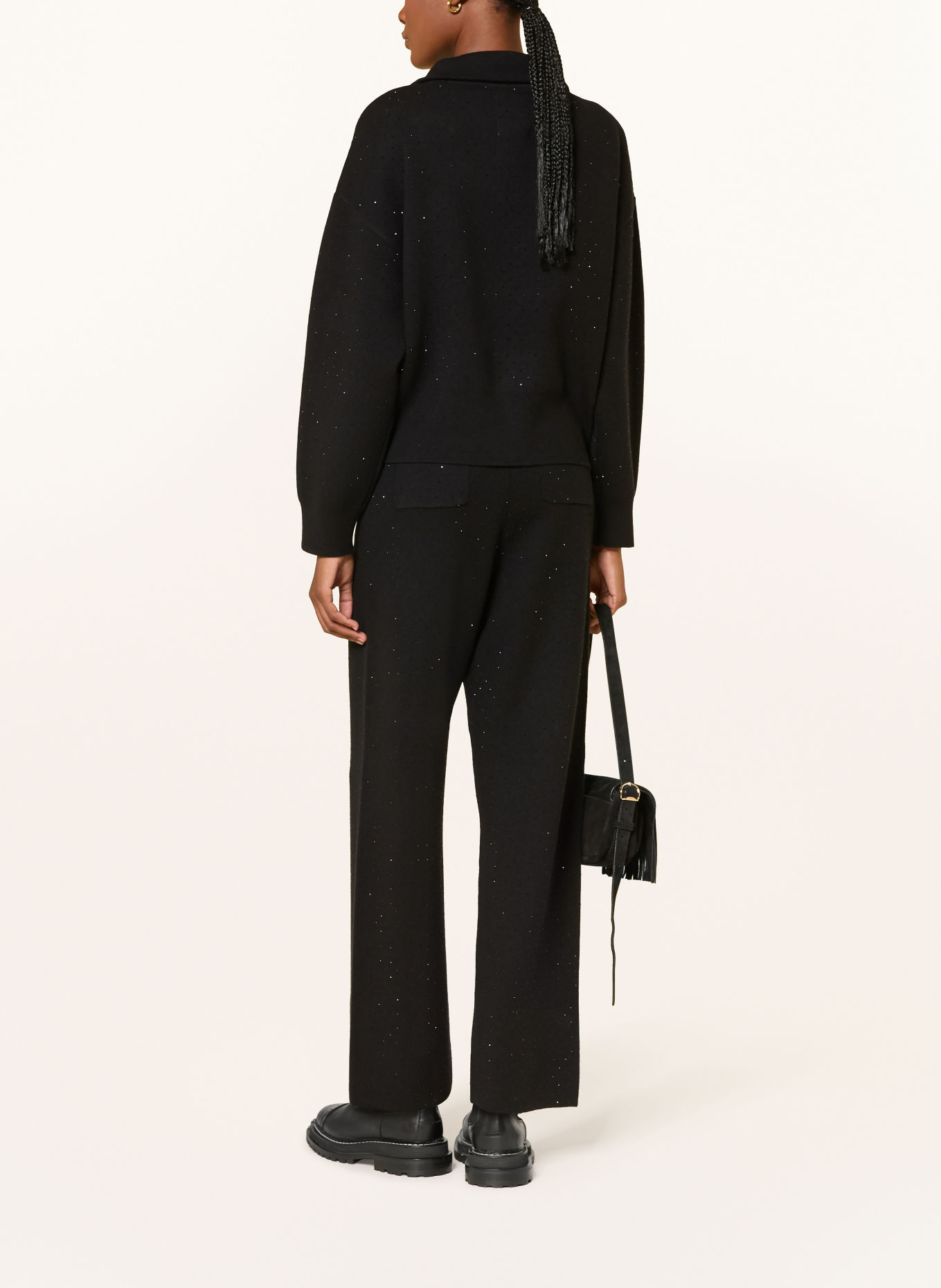SANDRO Strickjacke mit Schmucksteinen: SCHWARZ