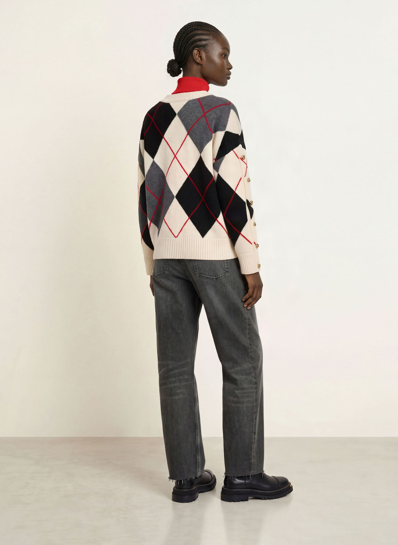 SANDRO Pullover: SCHWARZ / ECRU / ROT