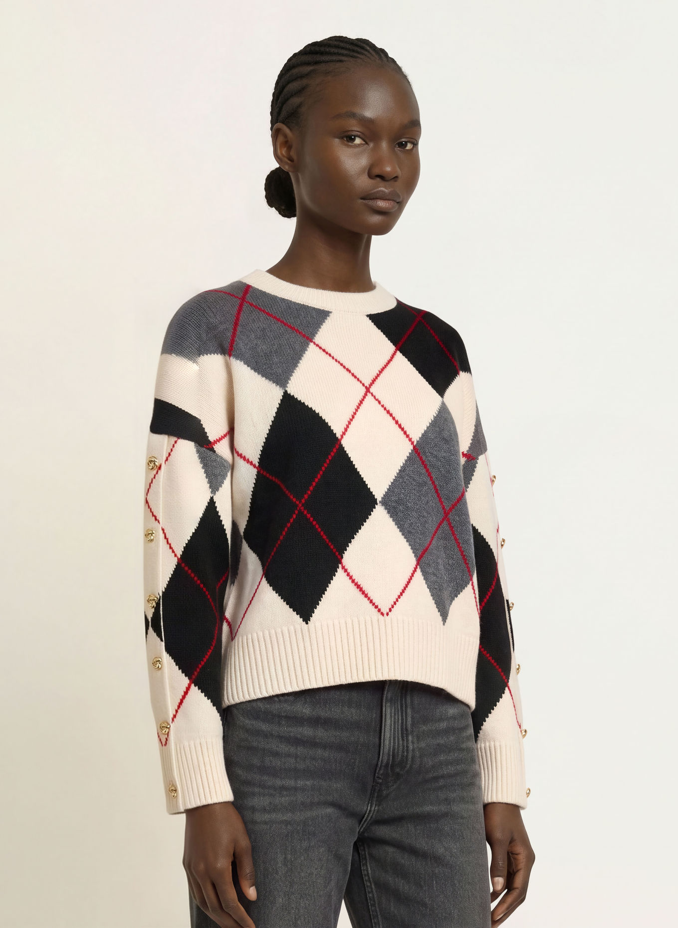 SANDRO Pullover: SCHWARZ / ECRU / ROT