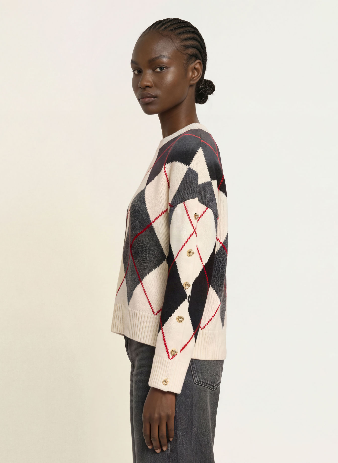 SANDRO Pullover: SCHWARZ / ECRU / ROT