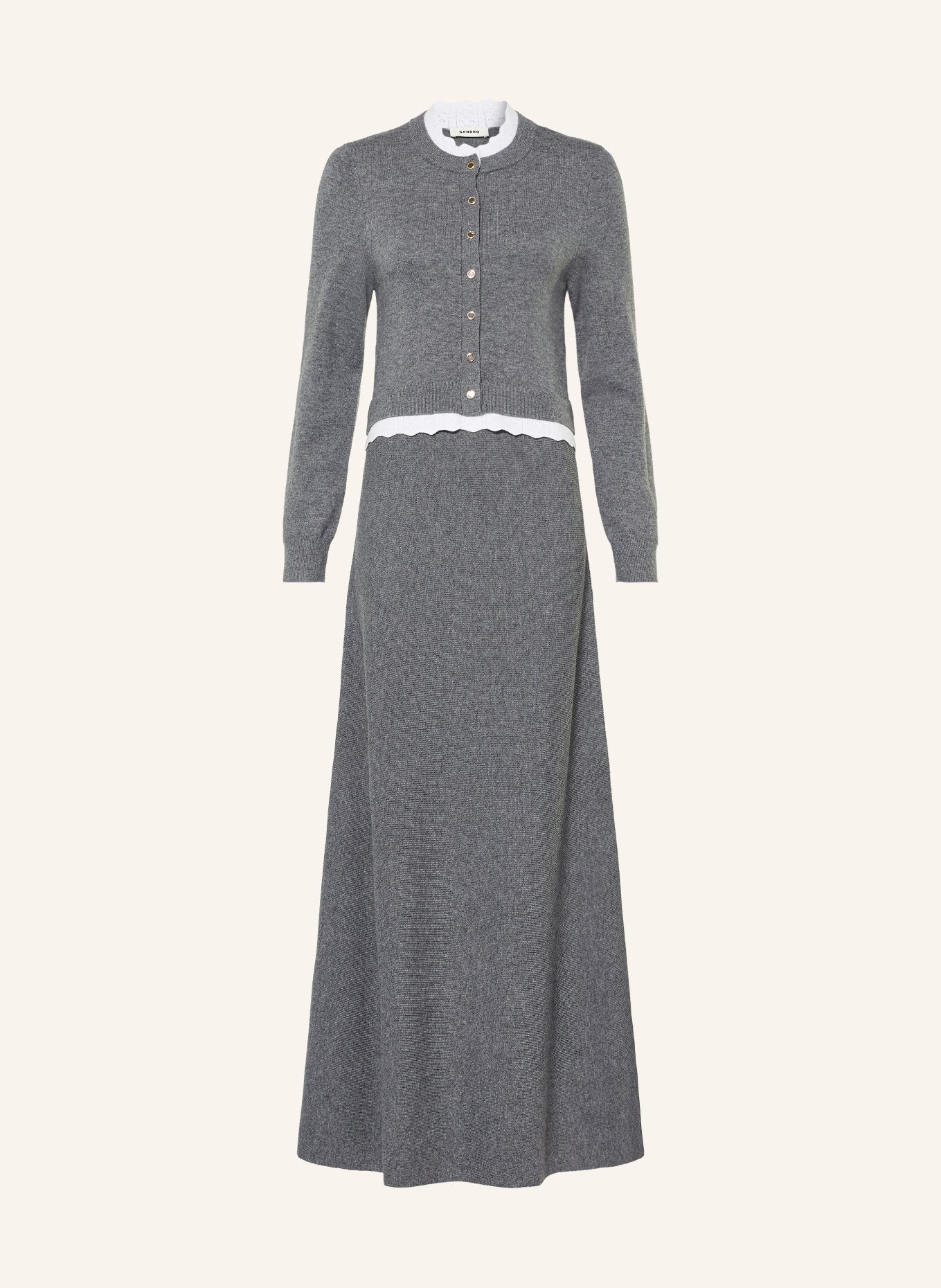 SANDRO Strickkleid: GRAU / ECRU