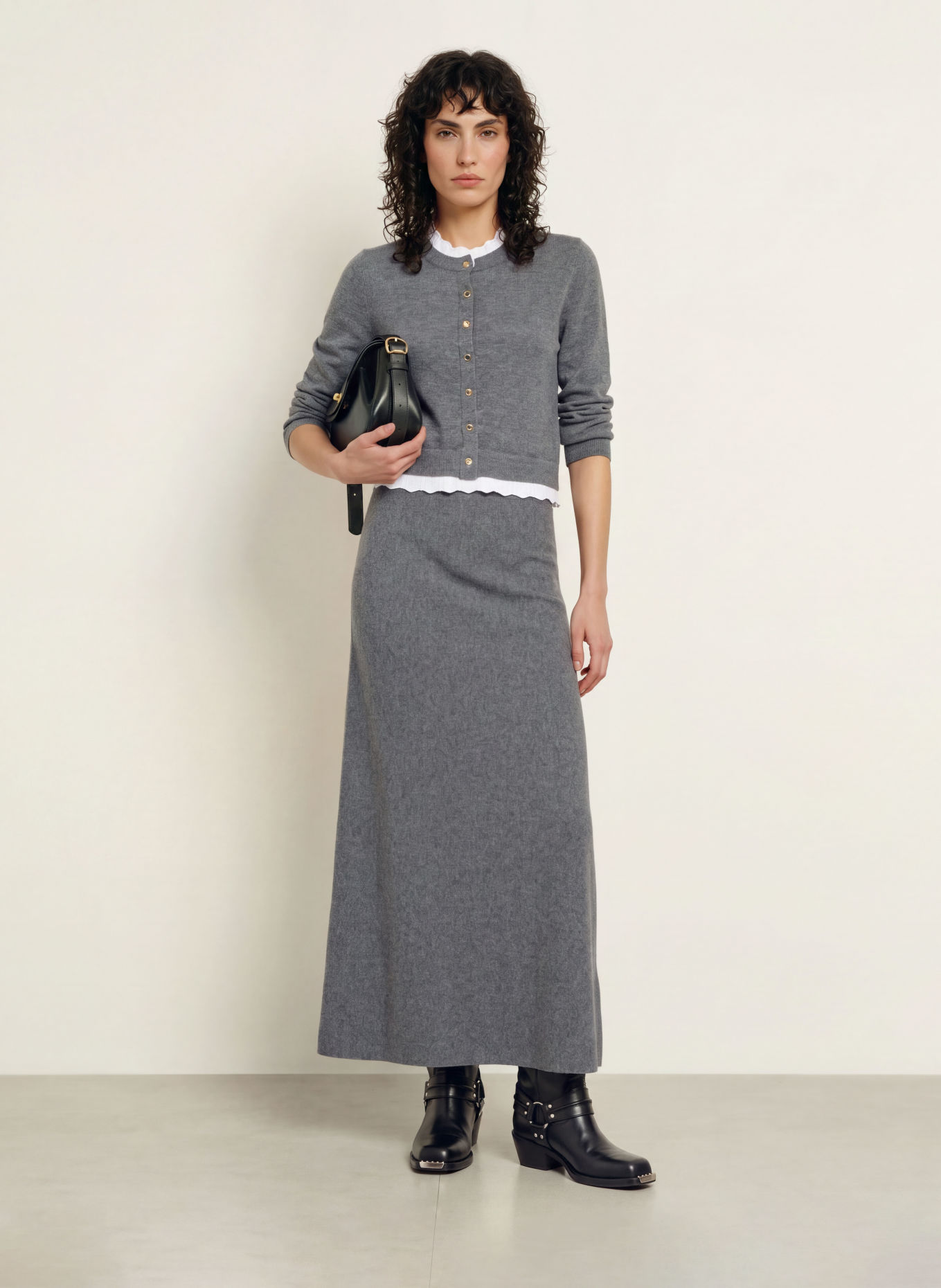 SANDRO Strickkleid: GRAU / ECRU