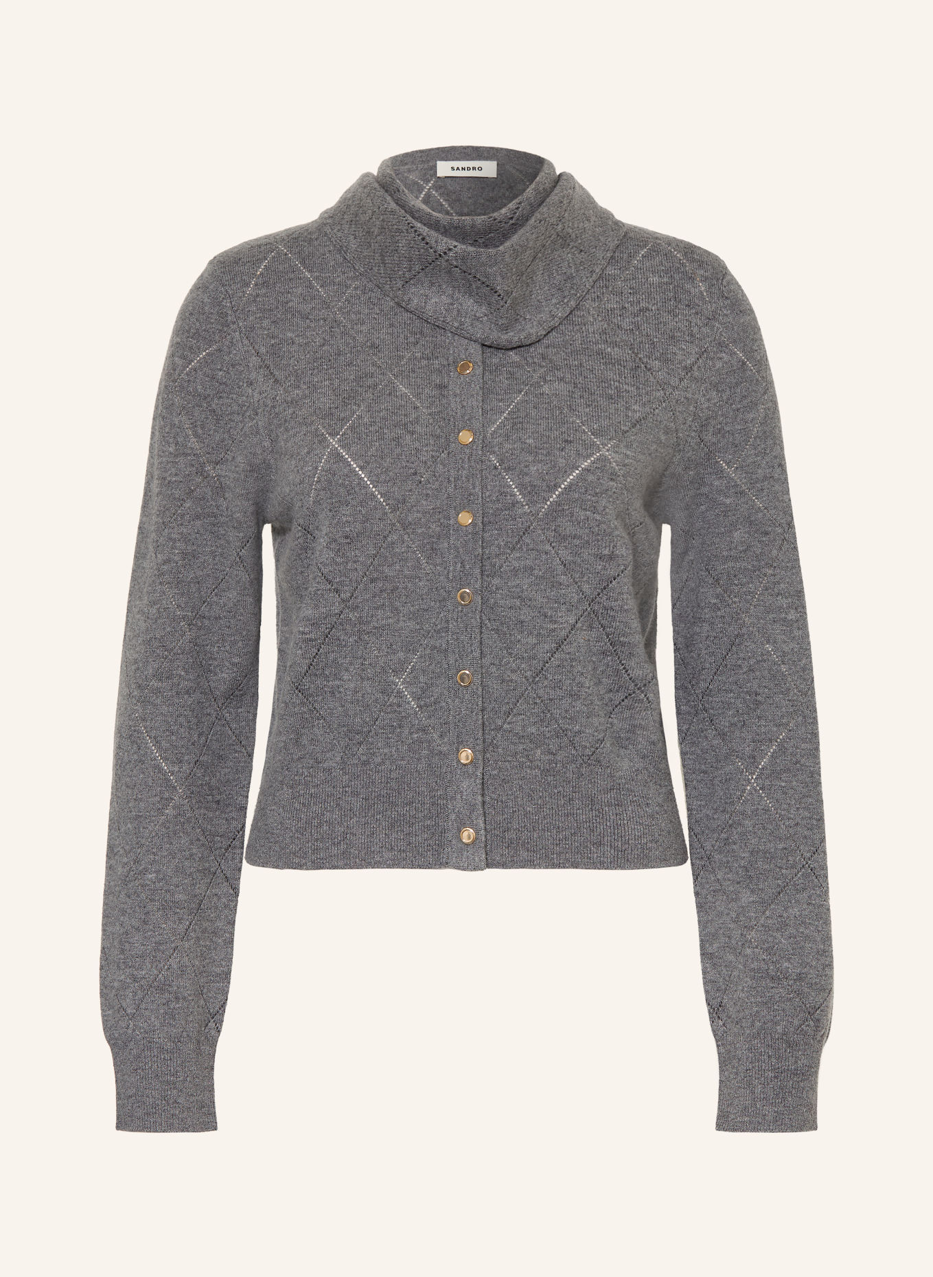 SANDRO Strickjacke mit abnehmbarem Schal: GRAU