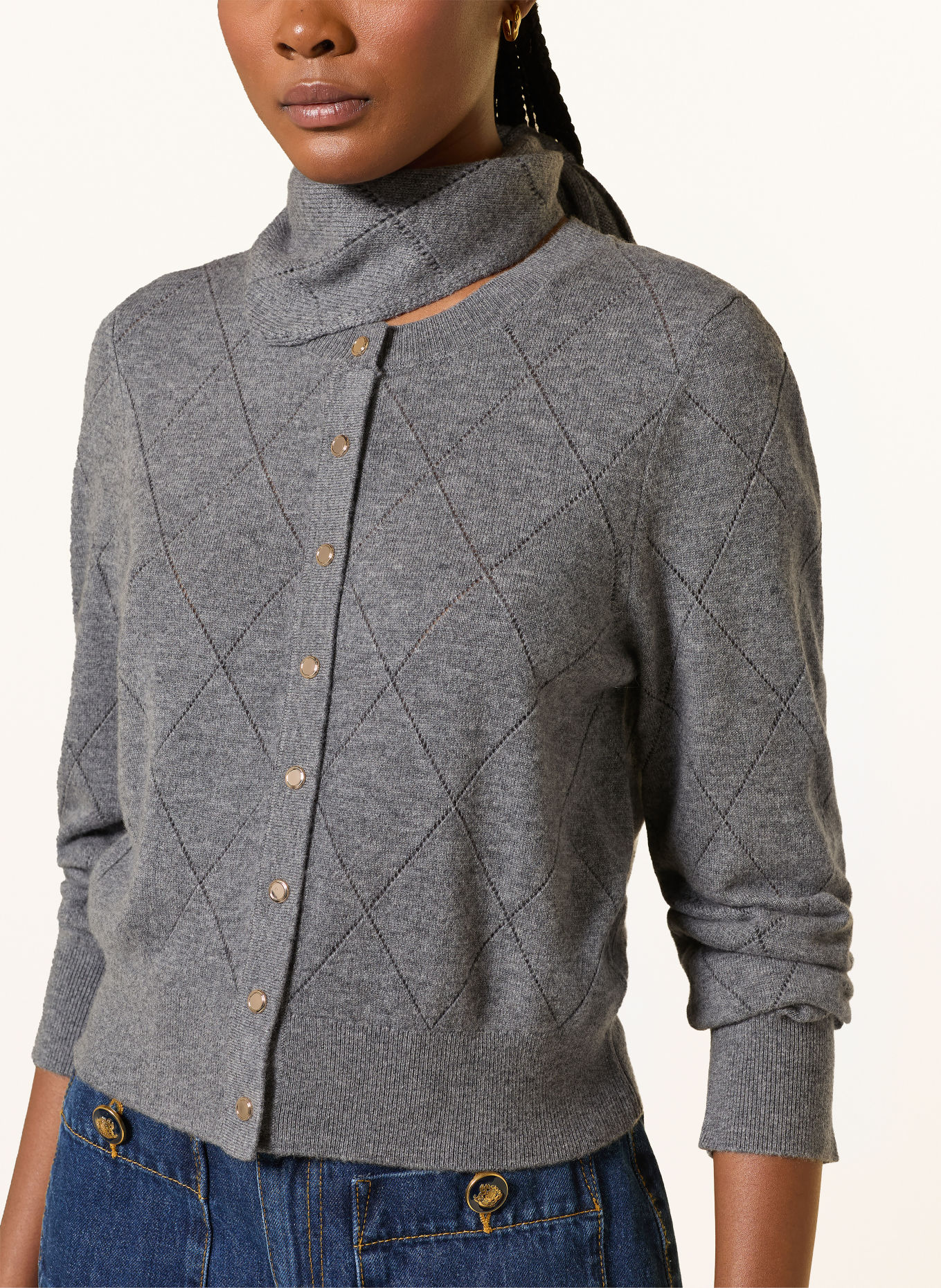 SANDRO Strickjacke mit abnehmbarem Schal: GRAU