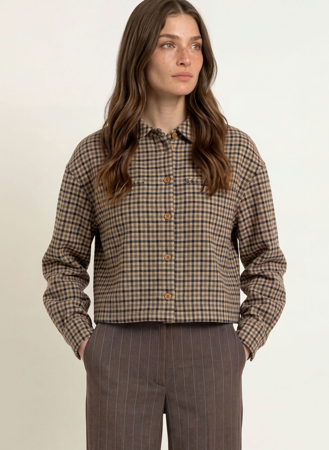 CLAUDIE PIERLOT Kastenjacke: HELLBRAUN / GRÜN / SCHWARZ