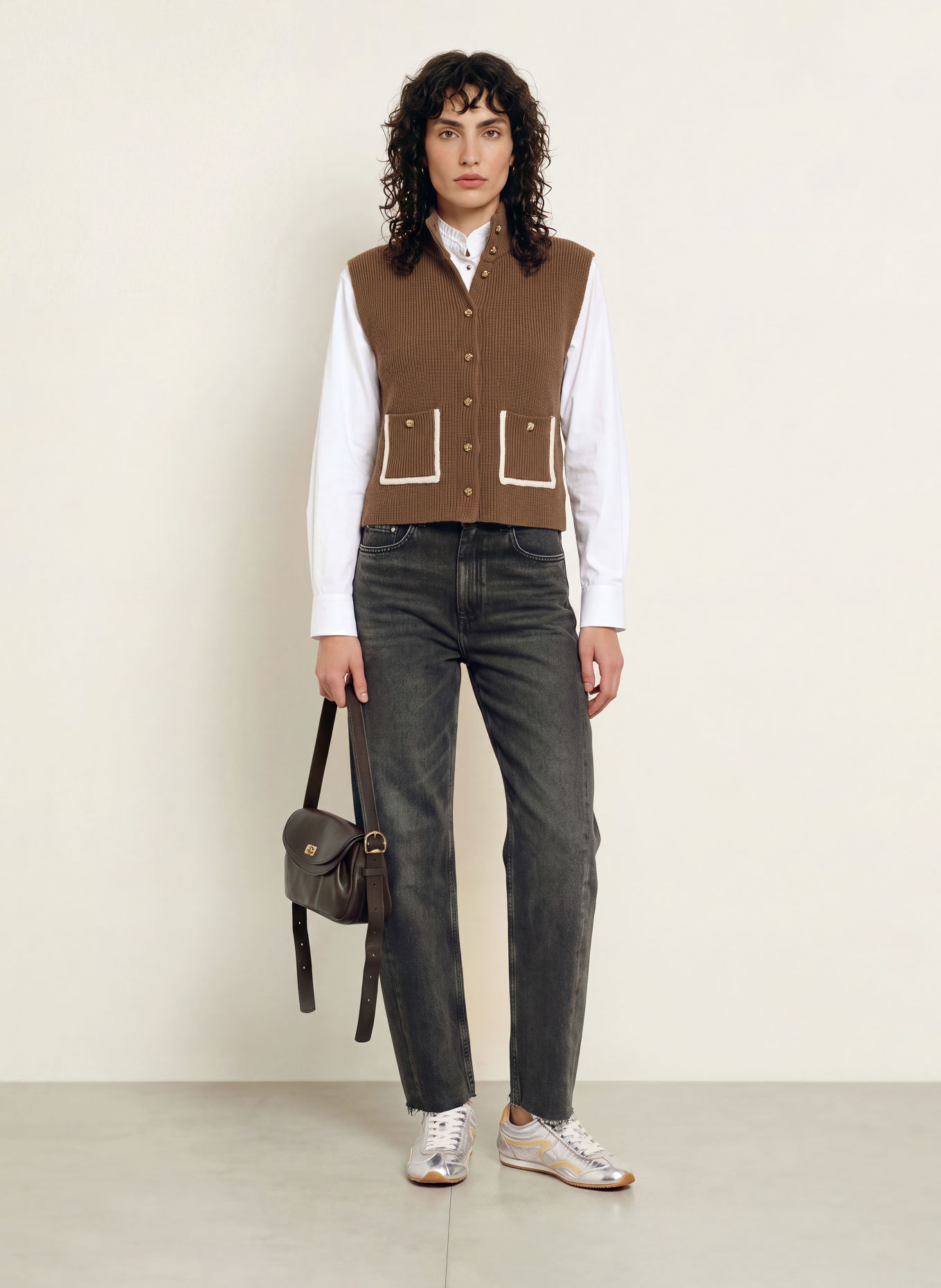 SANDRO Strickweste: TAUPE / ECRU