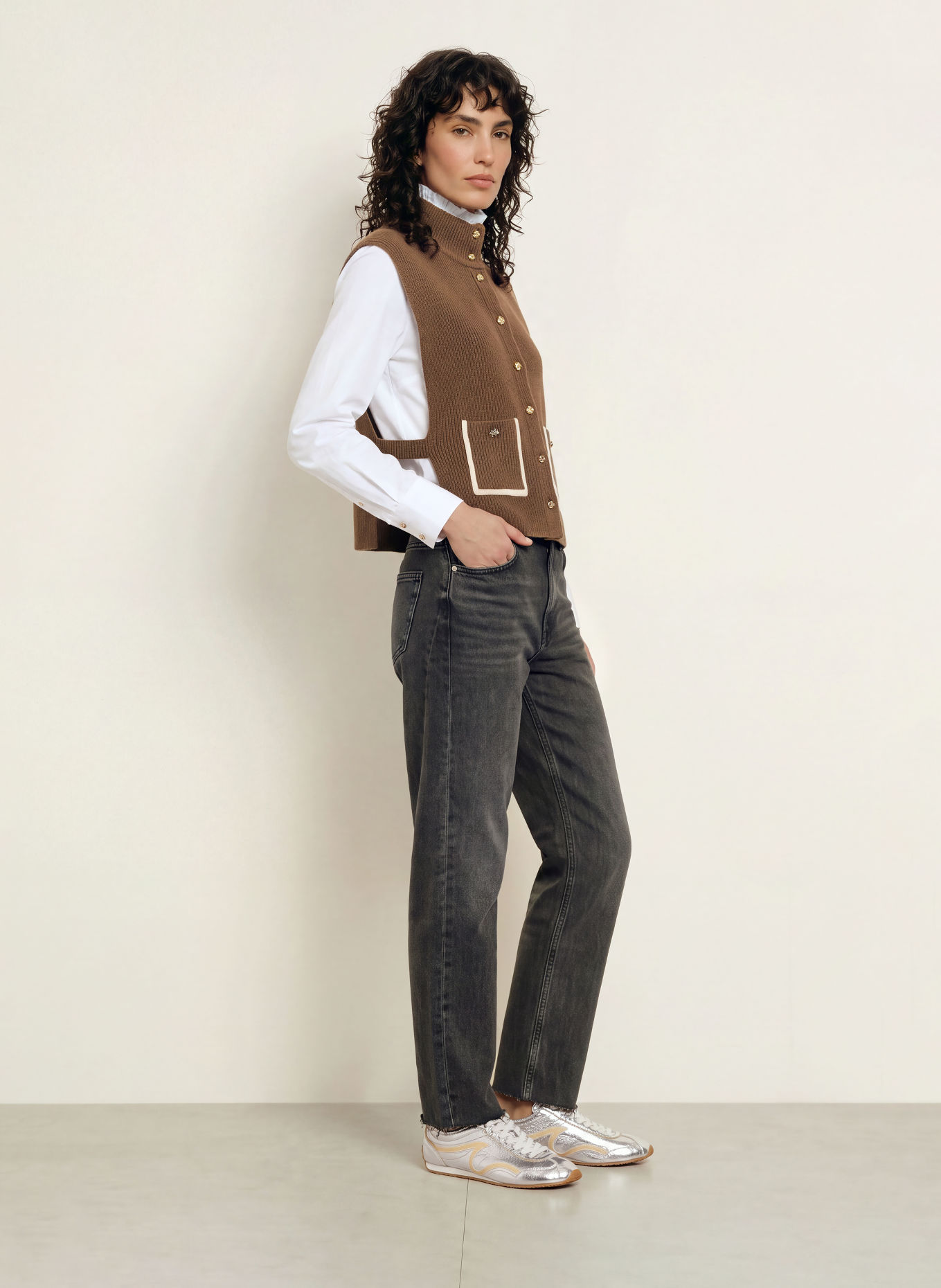 SANDRO Strickweste: TAUPE / ECRU
