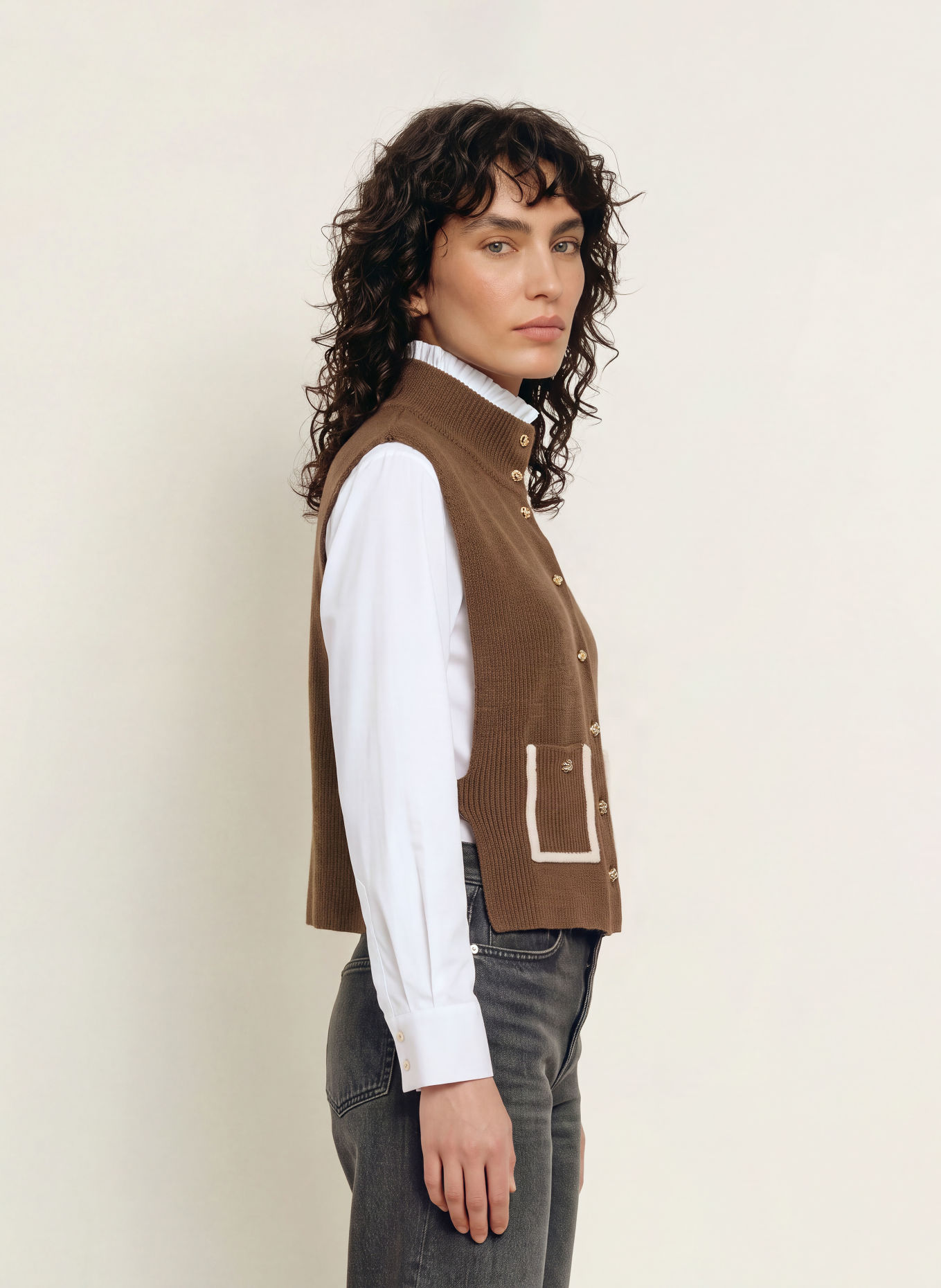 SANDRO Strickweste: TAUPE / ECRU