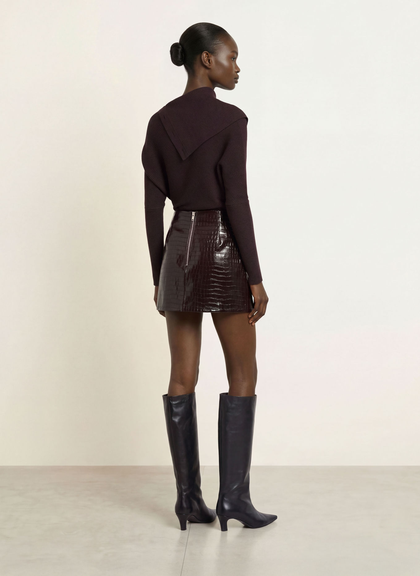 REISS Leren rok CORA: MARRON FONCÉ